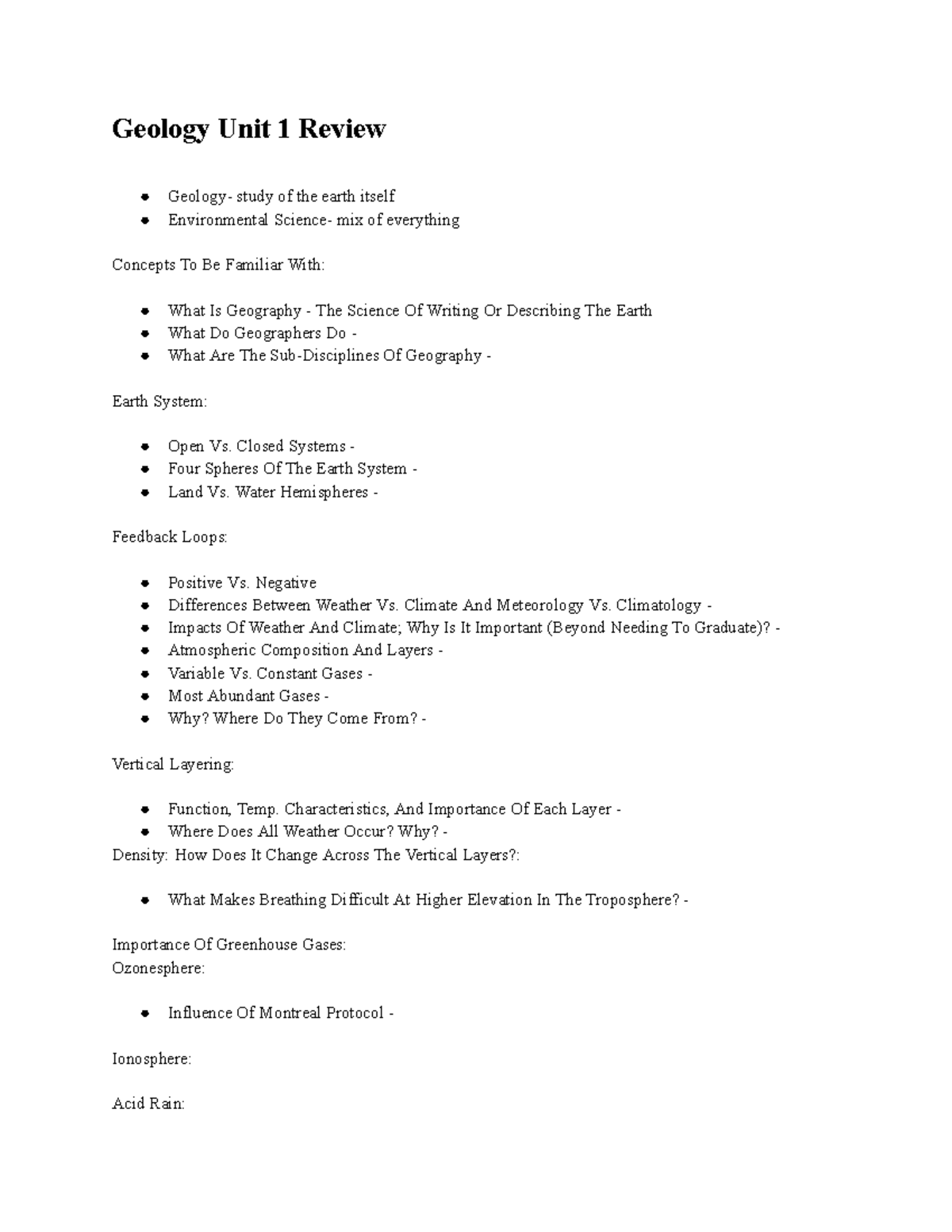 Geology Unit 1 Review Notes - Studocu