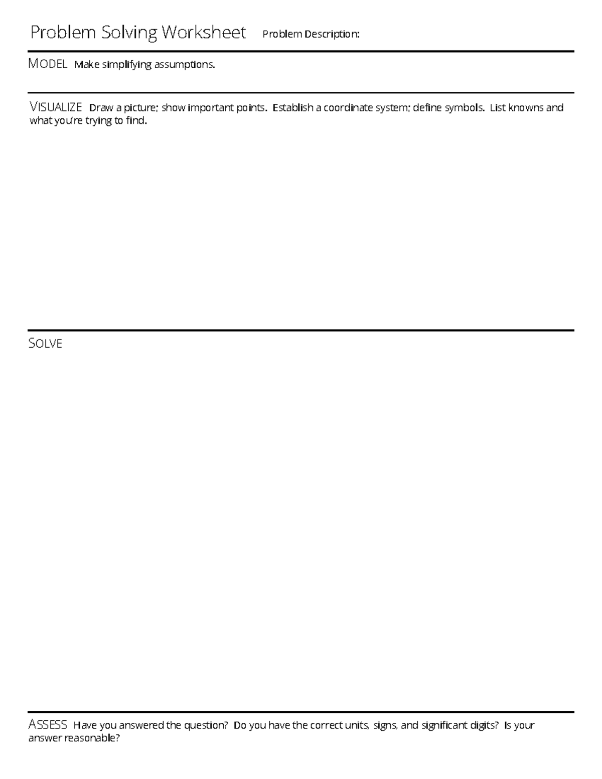 Problem Solving Worksheet - PHY-1010U - VISUALIZE Draw a picture; show ...