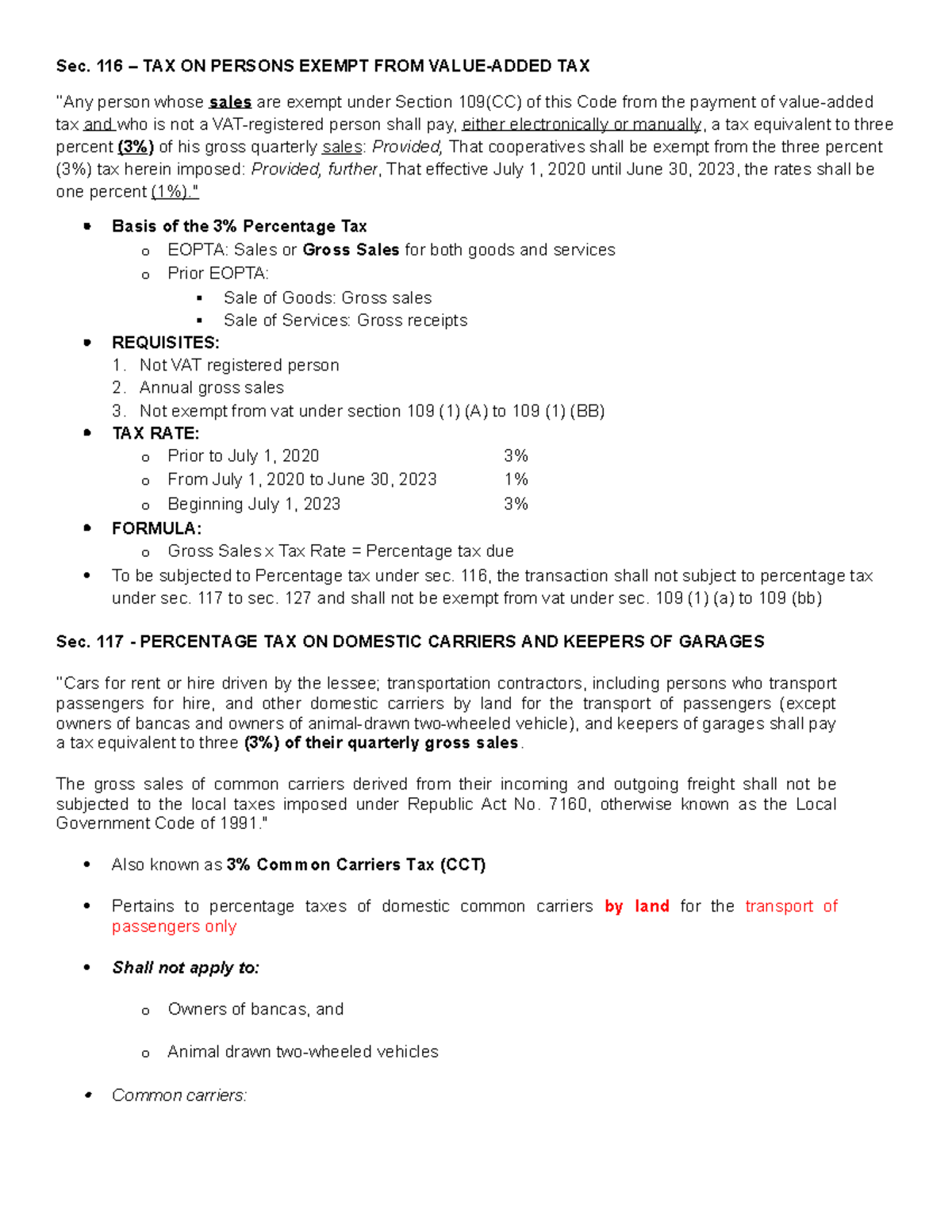 Sec. 116 & Related Taxes: Overview of Exemptions & Rates - Studocu
