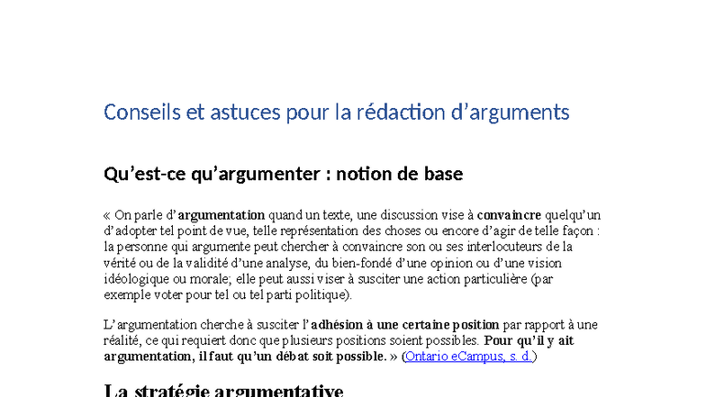 EDU6055 Conseils et Astuces pour la Rédaction Argumentative - Studocu
