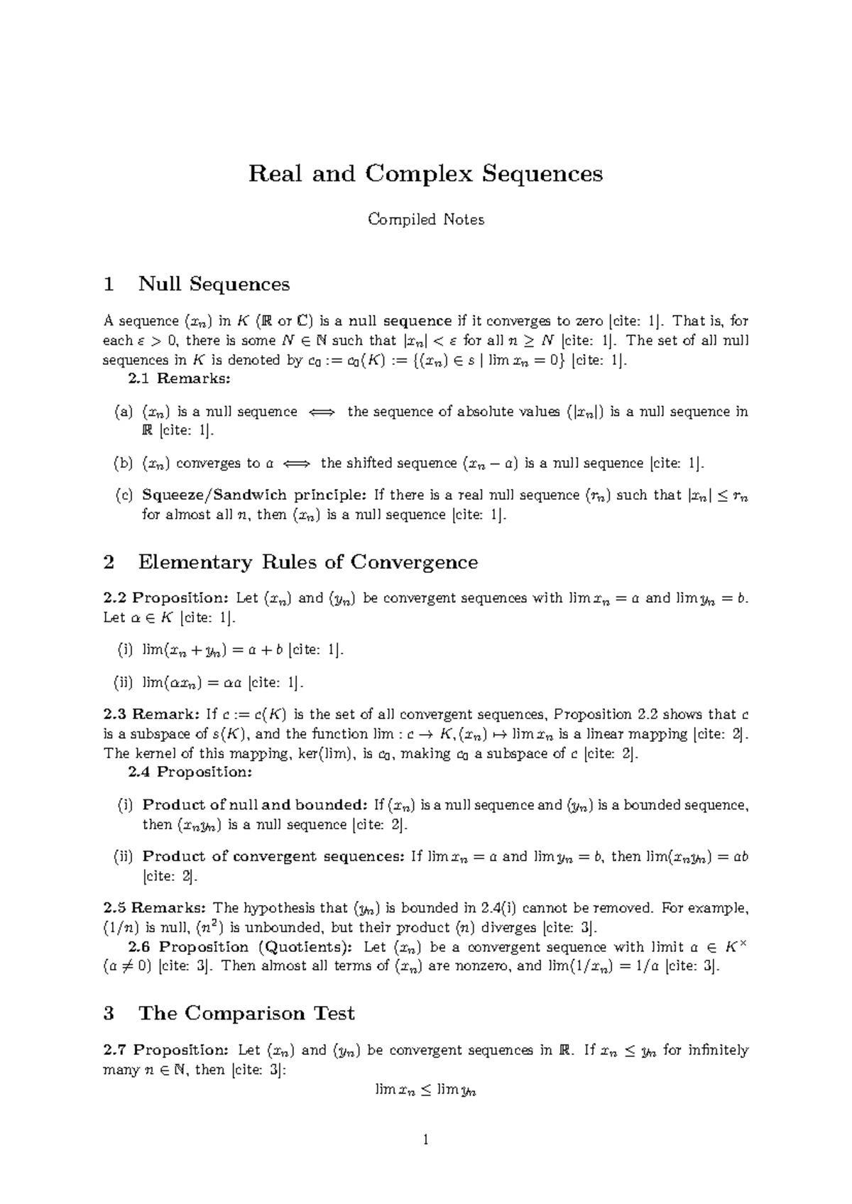 Real and Complex Sequences Notes: Null Sequences and Convergence - Studocu
