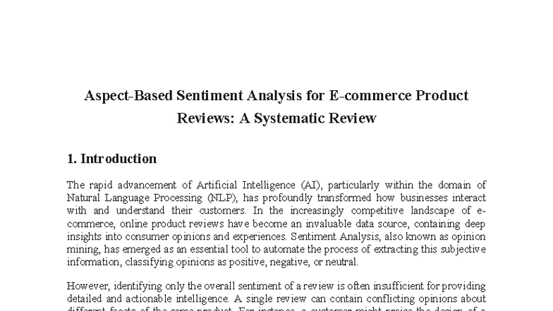Systematic Review of Aspect-Based Sentiment Analysis for Product ...