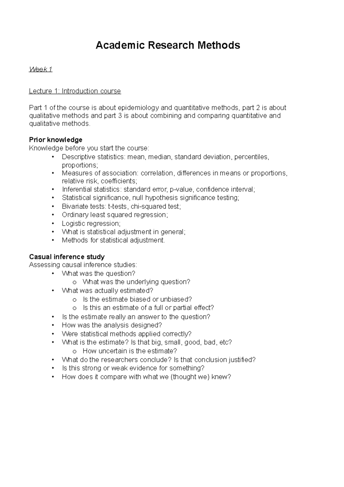 ARM Week 1 Lecture: Introduction to Research Methods & Causal Inference ...