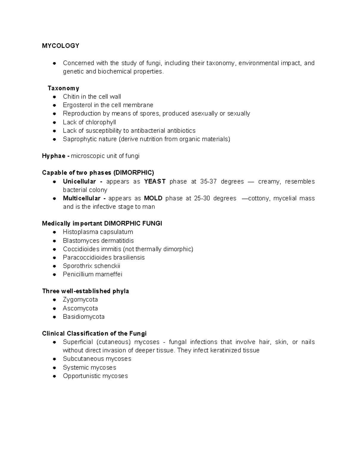 Mycology-Prelim-Notes - MYCOLOGY Concerned with the study of fungi ...