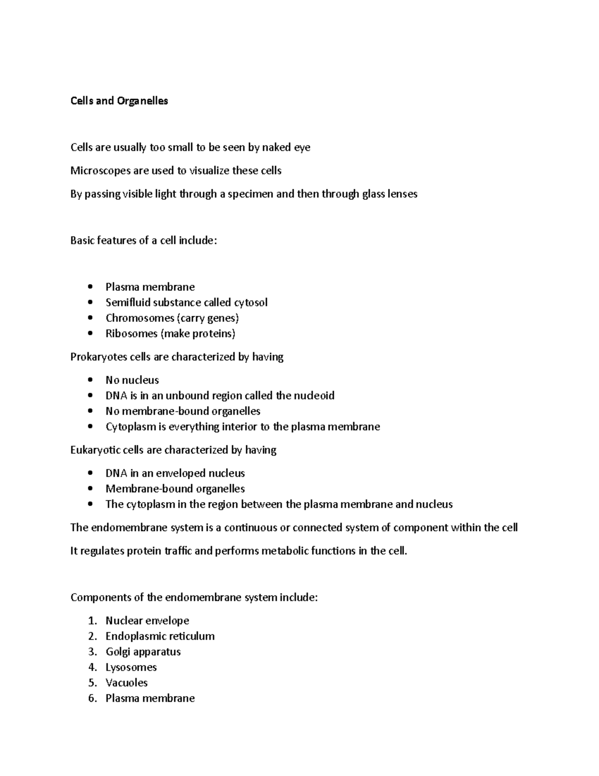 Unit 2: Lecture Notes on Cells, Organelles & Bioenergetics - Studocu