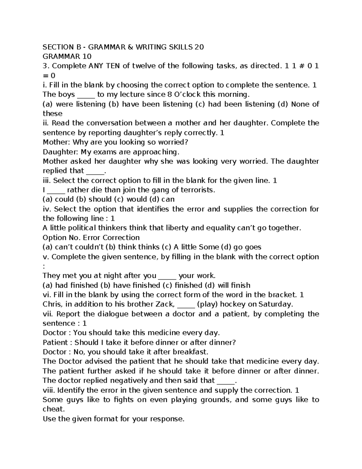 Grammar Writing Skills - Section B Tasks and Exercises - Studocu