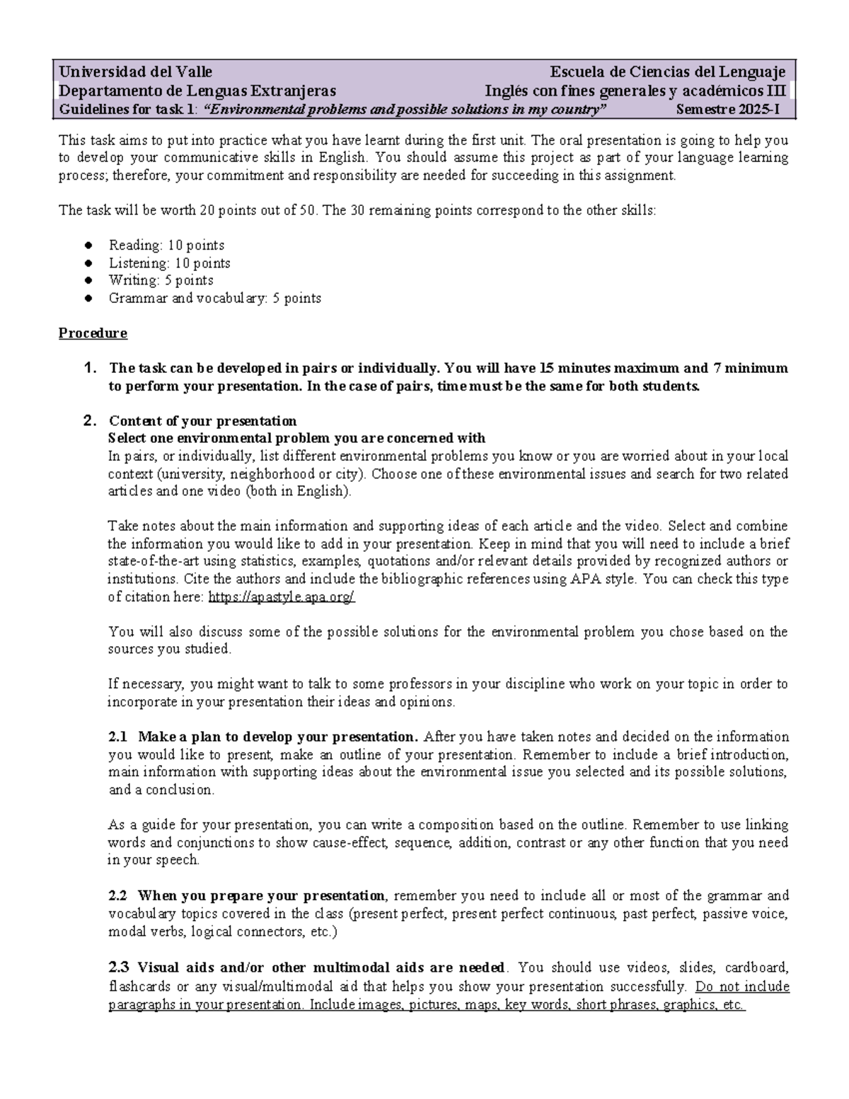 Guidelines for English III Task 1: Environmental Issues & Solutions ...