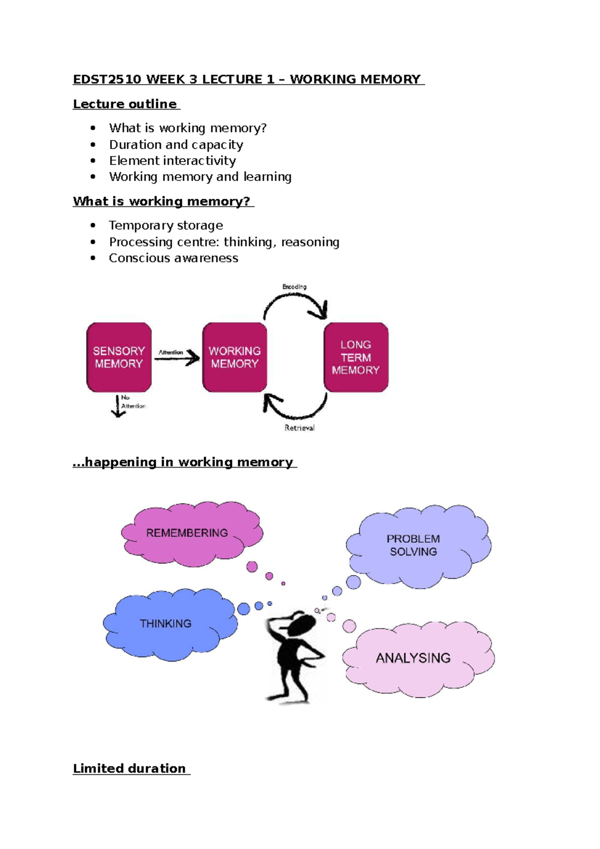 EDST2510 Week 3 Lecture Notes: Working Memory & Cognitive Load Theory ...