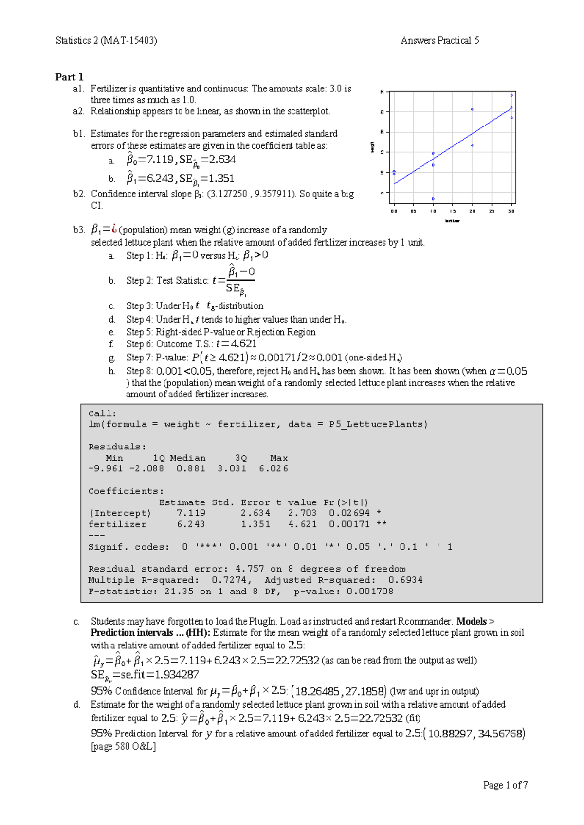 Statistics 2 - Practical 5 Solutions with R Analysis - Studeersnel