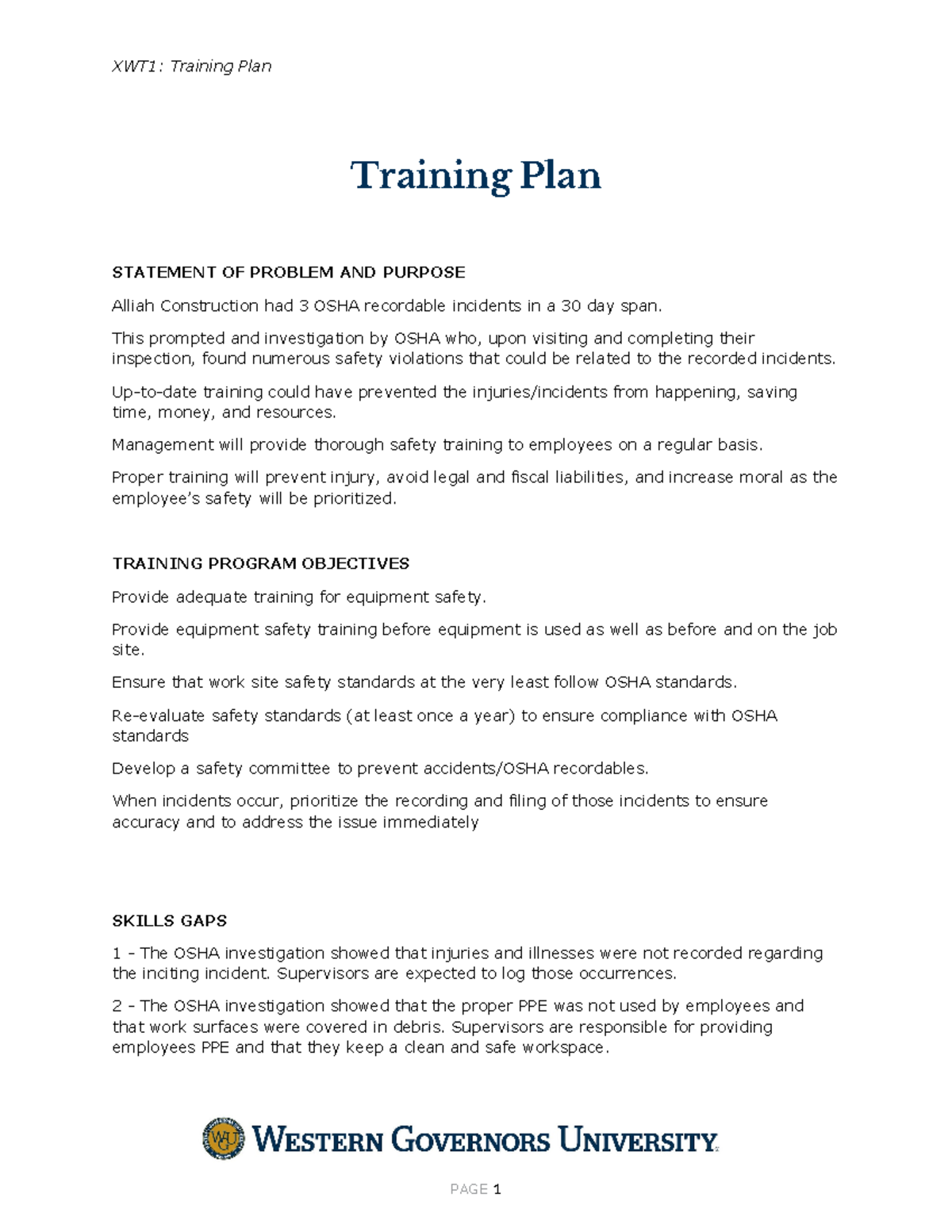 XWT1: Comprehensive OSHA Safety Training Plan for Supervisors - Studocu