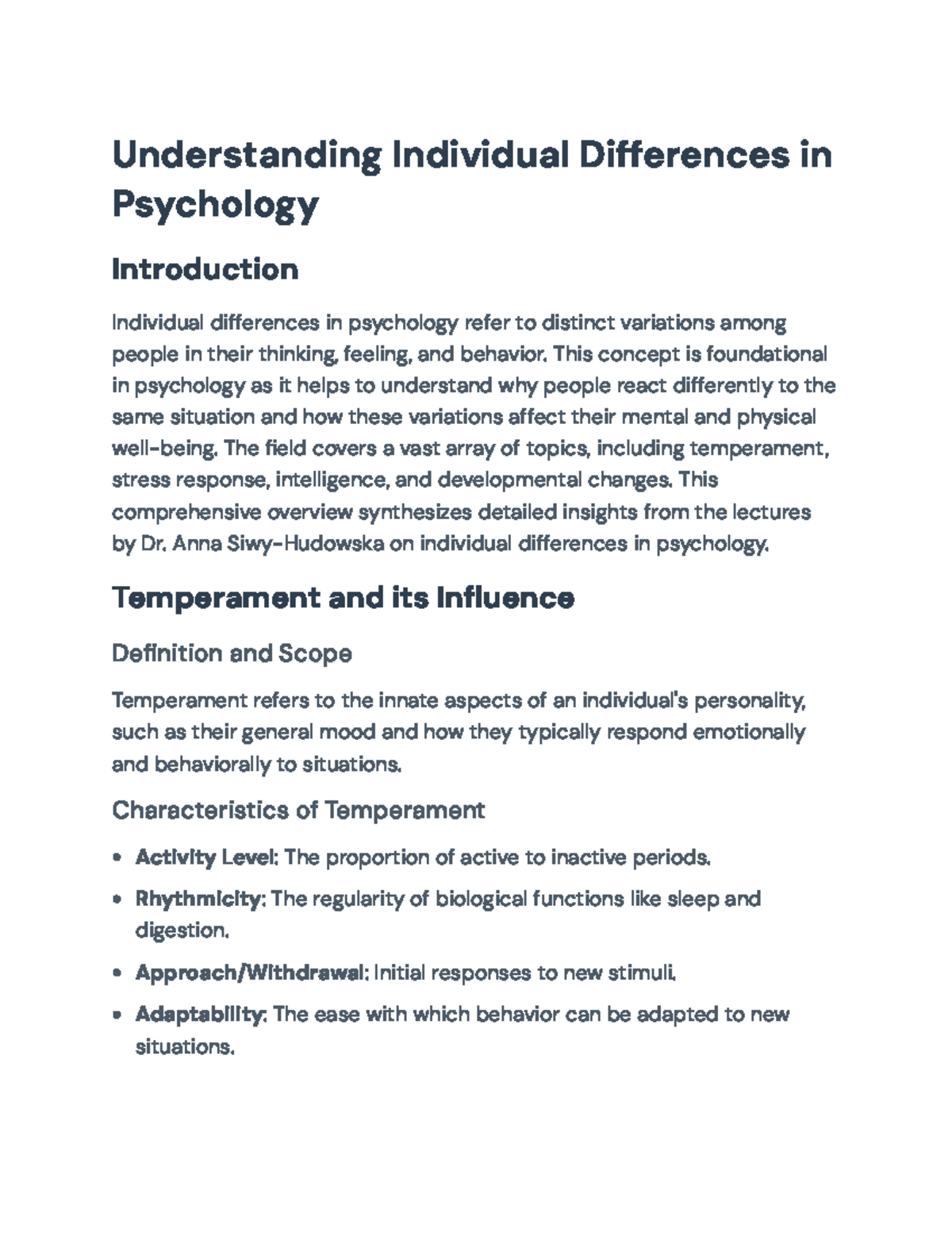 Understanding Individual Differences in Psychology: Temperament ...