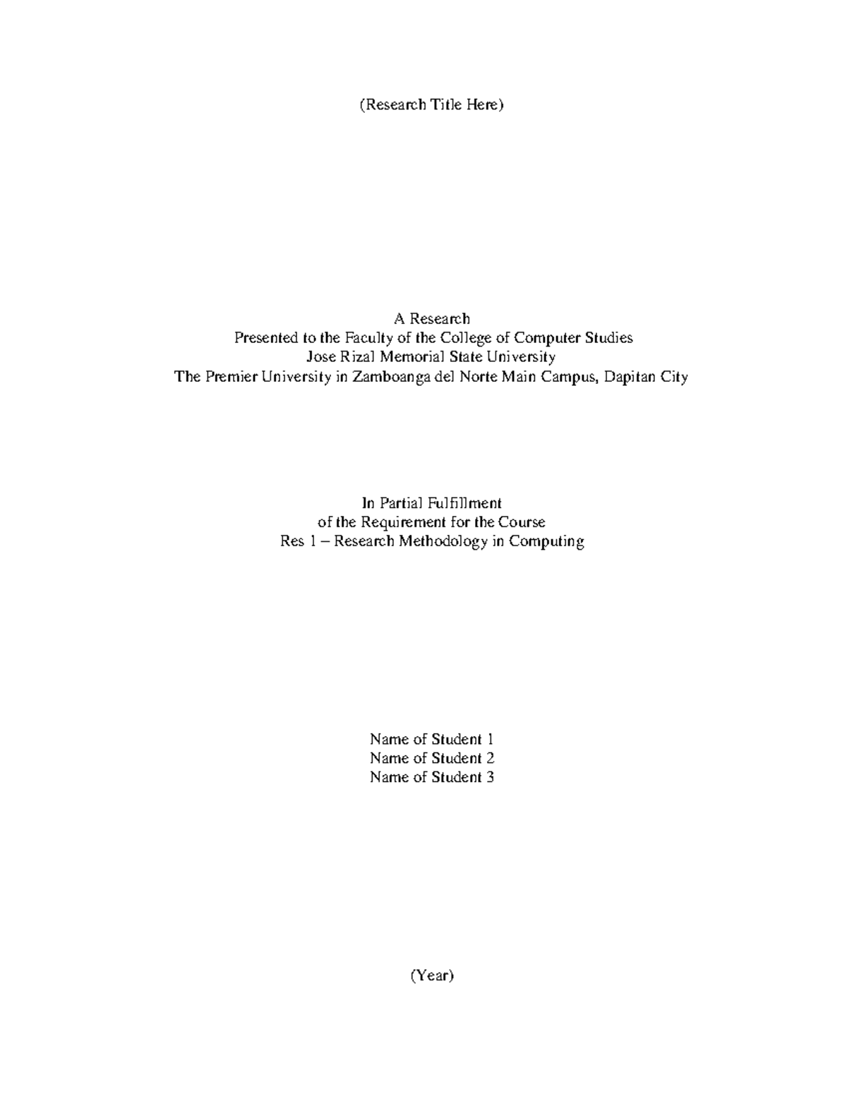 Research Methodology in Computing: Res 1 – Research Format Guide - Studocu