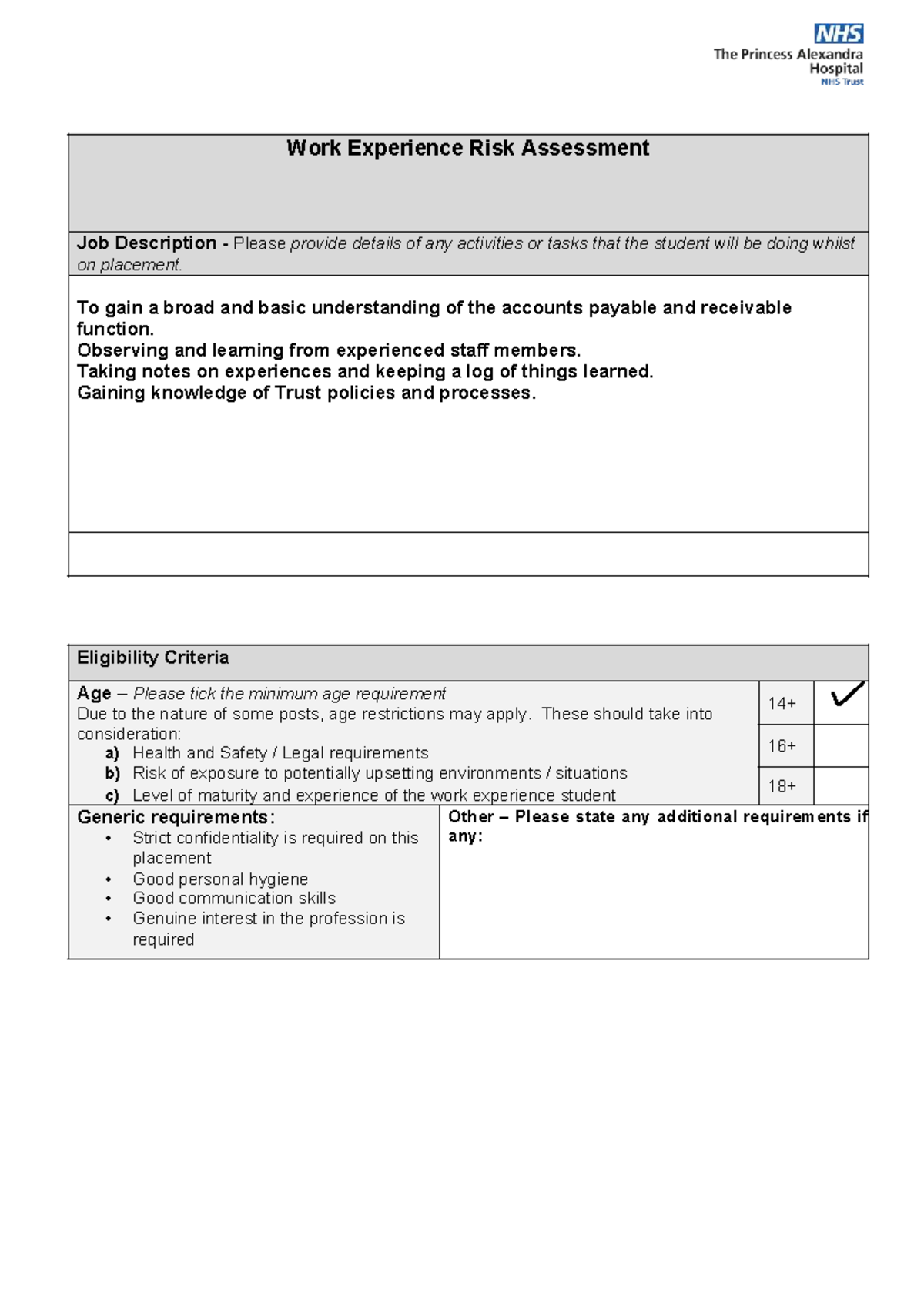 Financial Services Work Experience Risk Assessment - Studocu