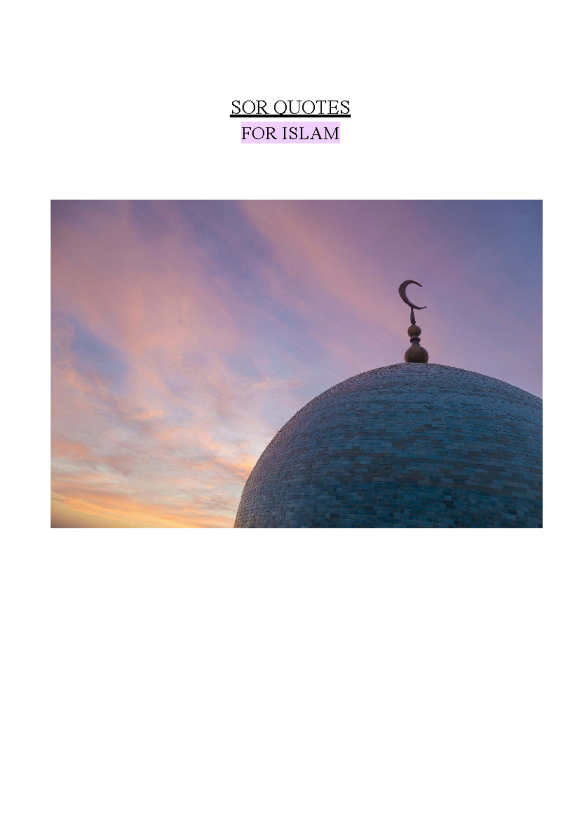 SOR Quotes for ISLAM: Principal Beliefs & Five Pillars Insights - Studocu