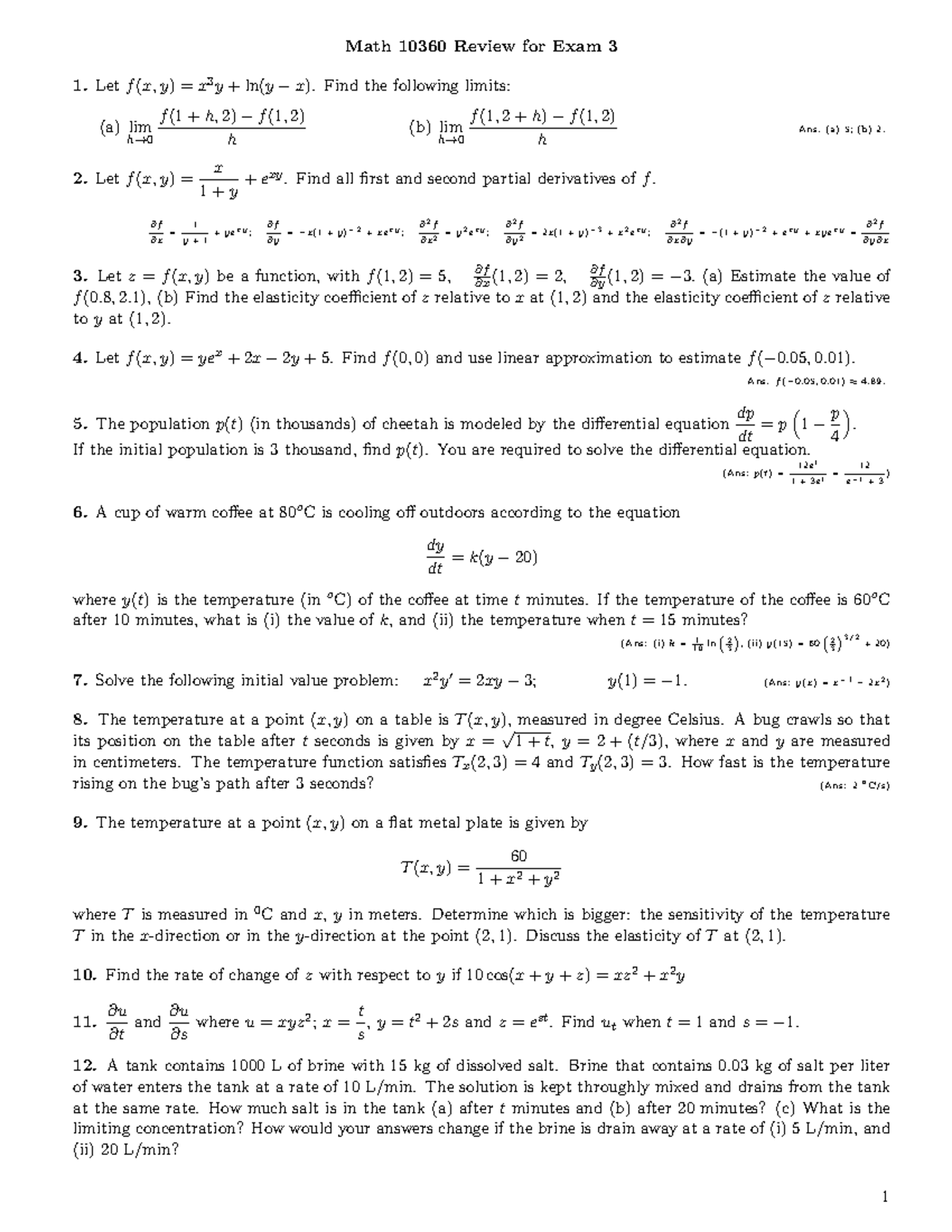 Math 10360 Review for Exam 3: Practice Problems and Solutions - Studocu