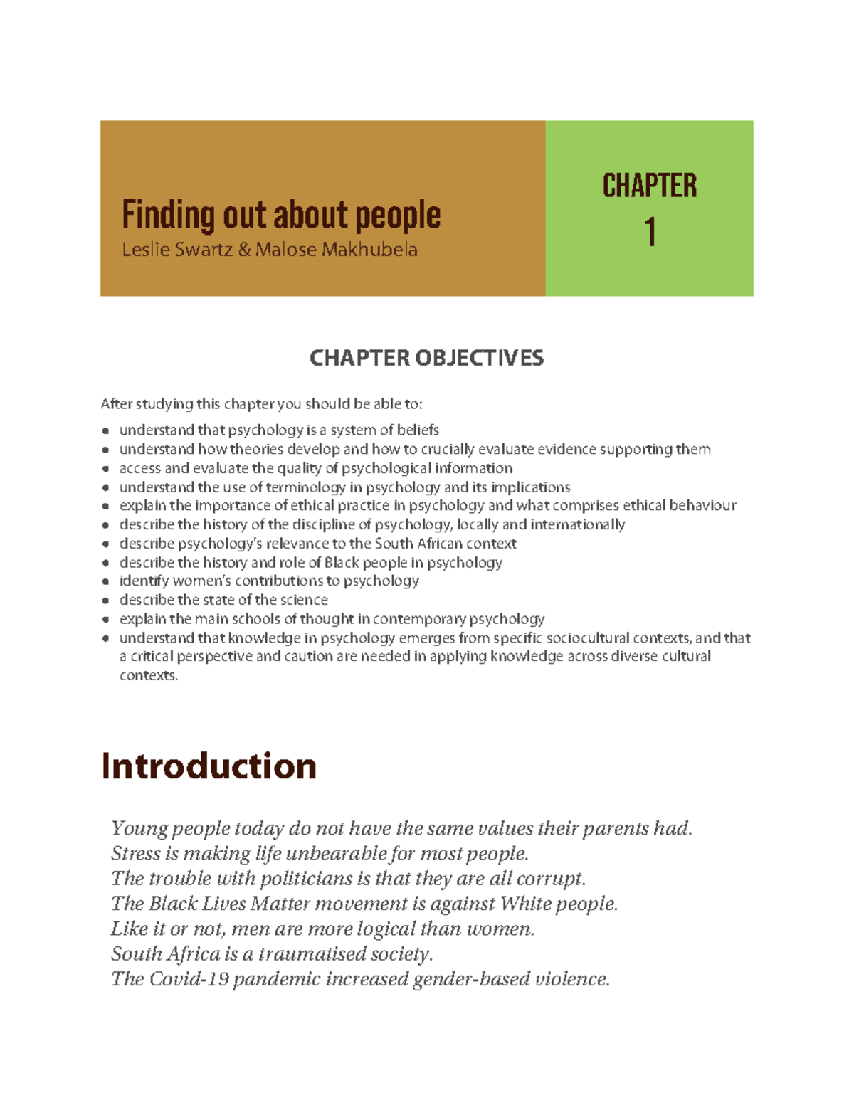 Introduction to Psychology (PSY 101) - Chapter 1 Overview and ...