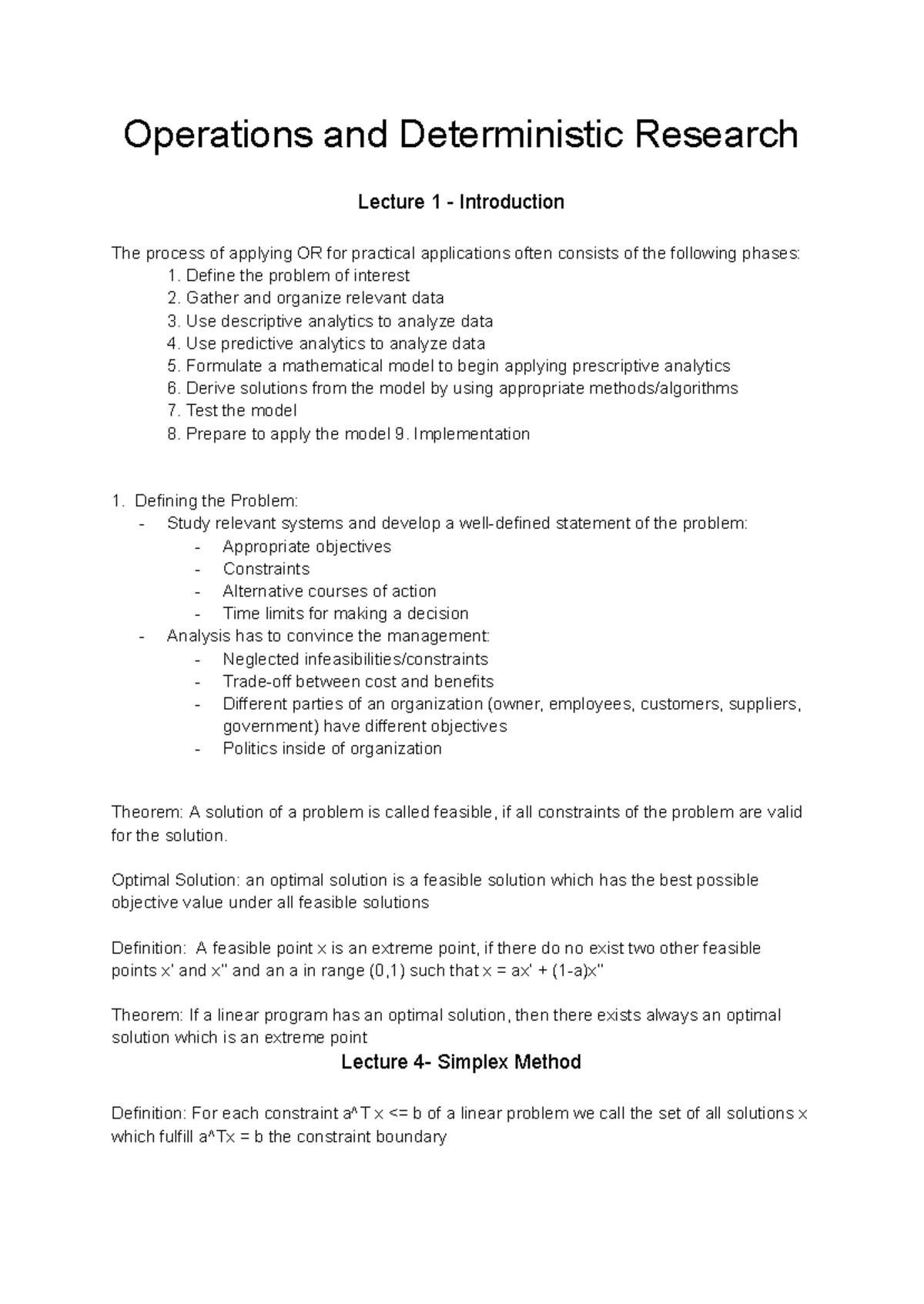 Operations Research Lecture 1: Introduction to Deterministic Methods ...