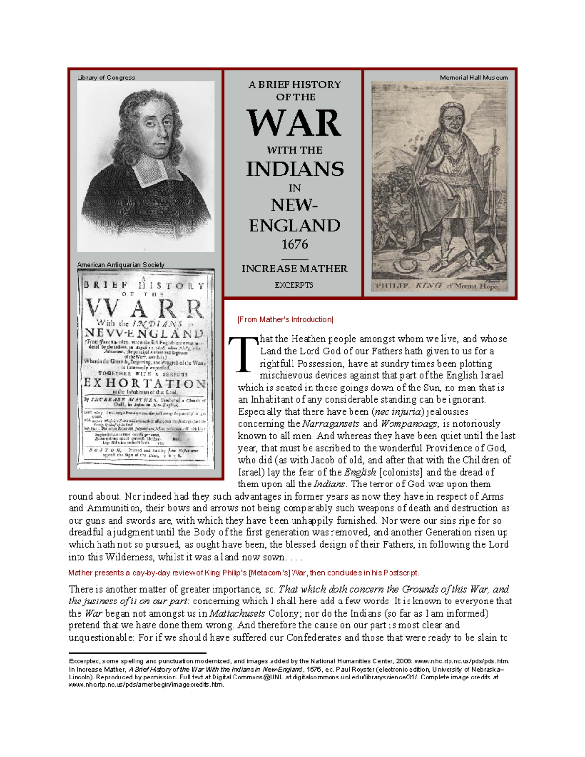 A Brief History of King Philip's War (1676) by Increase Mather - Studocu