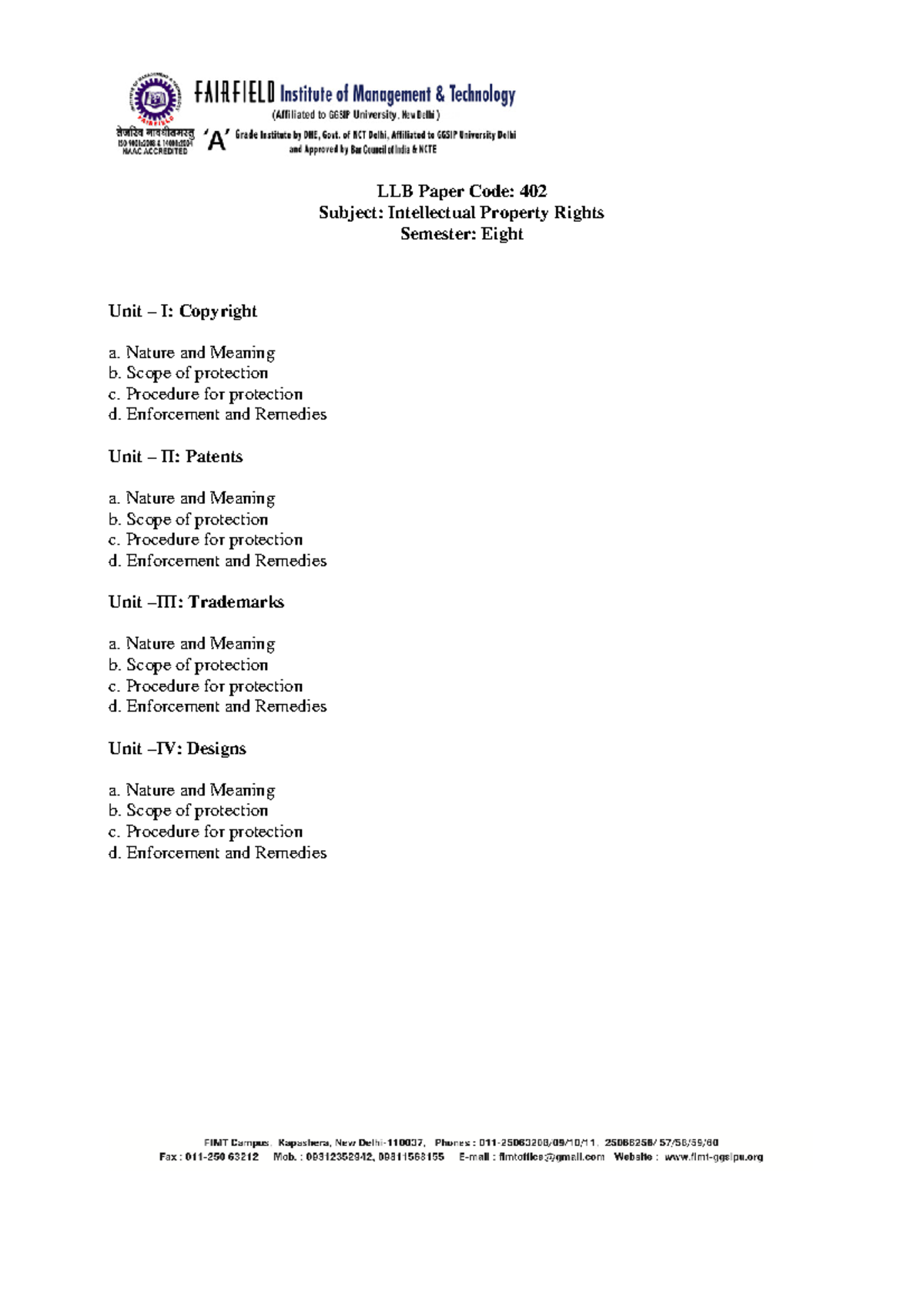 LLB 402 - Intellectual Property Rights: Comprehensive Study Notes - Studocu