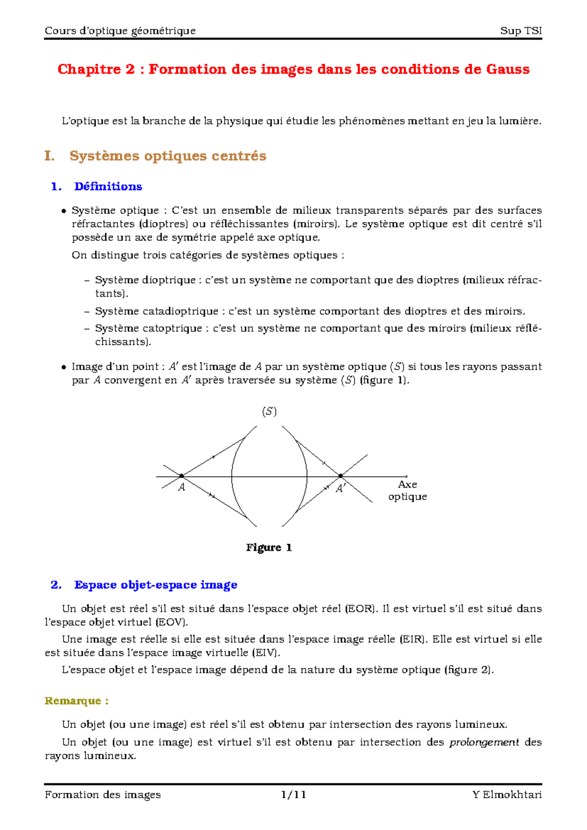 Cours géométrique Sup TSI Chapitre 2 : Formation des Images et Systèmes ...