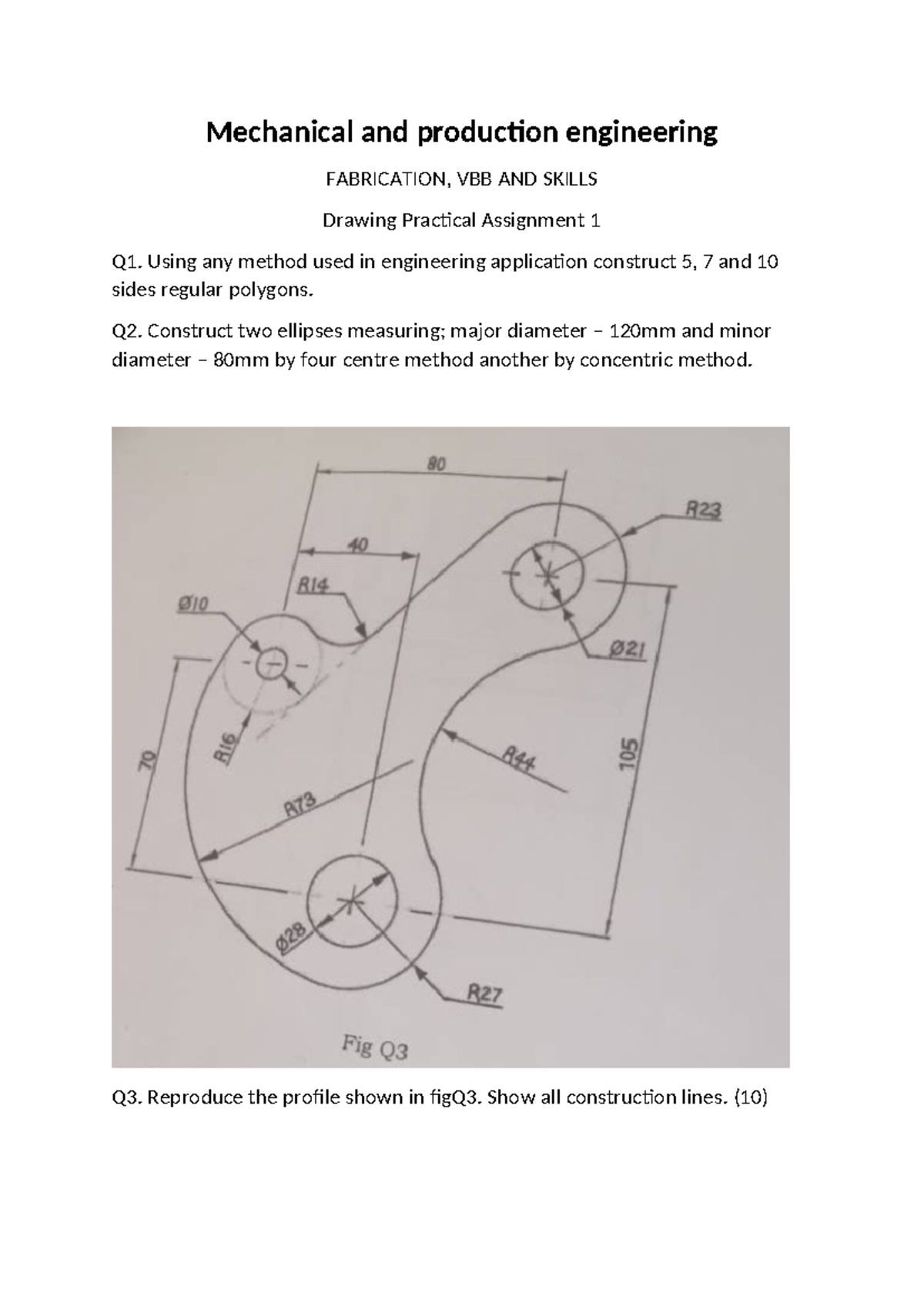 Drawing Practical Assignment 1 - Machineshop - Mechanical and ...