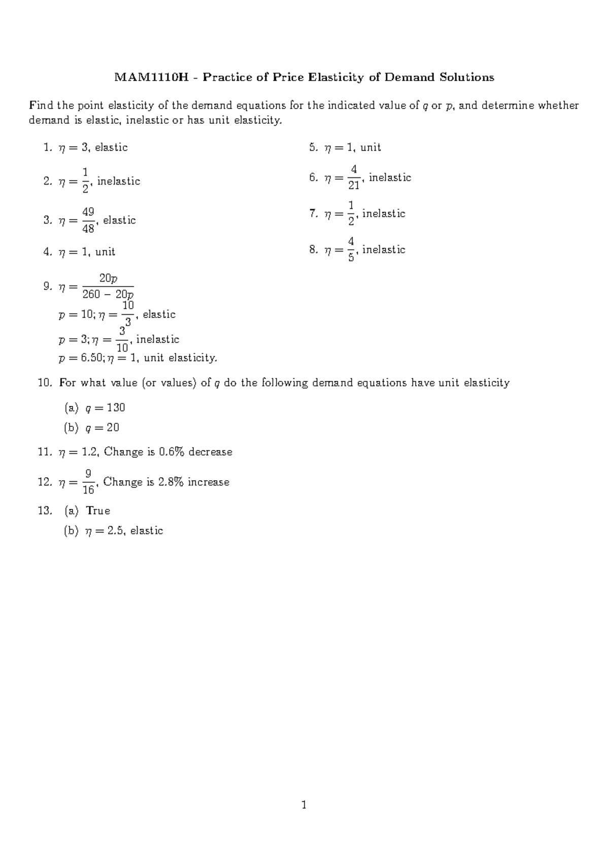 Practice - Price Elasticity of Demand Solutions (ECO 101) - Studocu