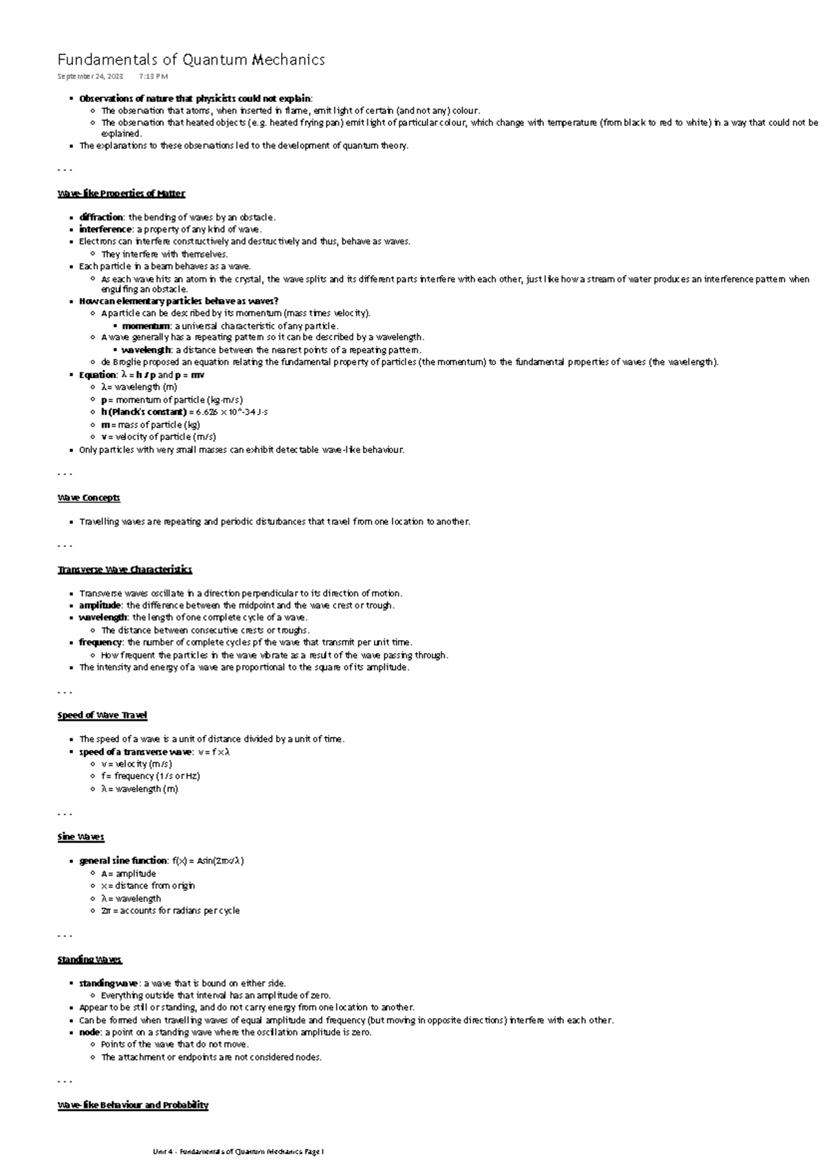 Unit 4 - Quantum Mechanics Fundamentals: Wave-Particle Duality and ...