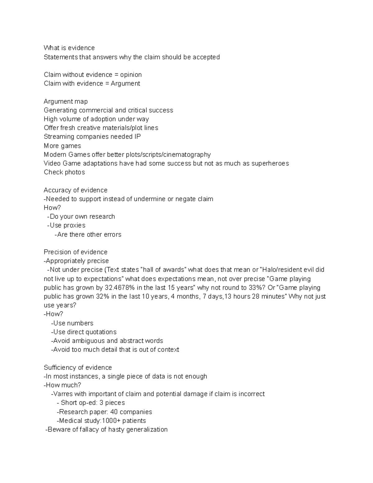 BU121 Lecture Notes - What is evidence Statements that answers why the ...