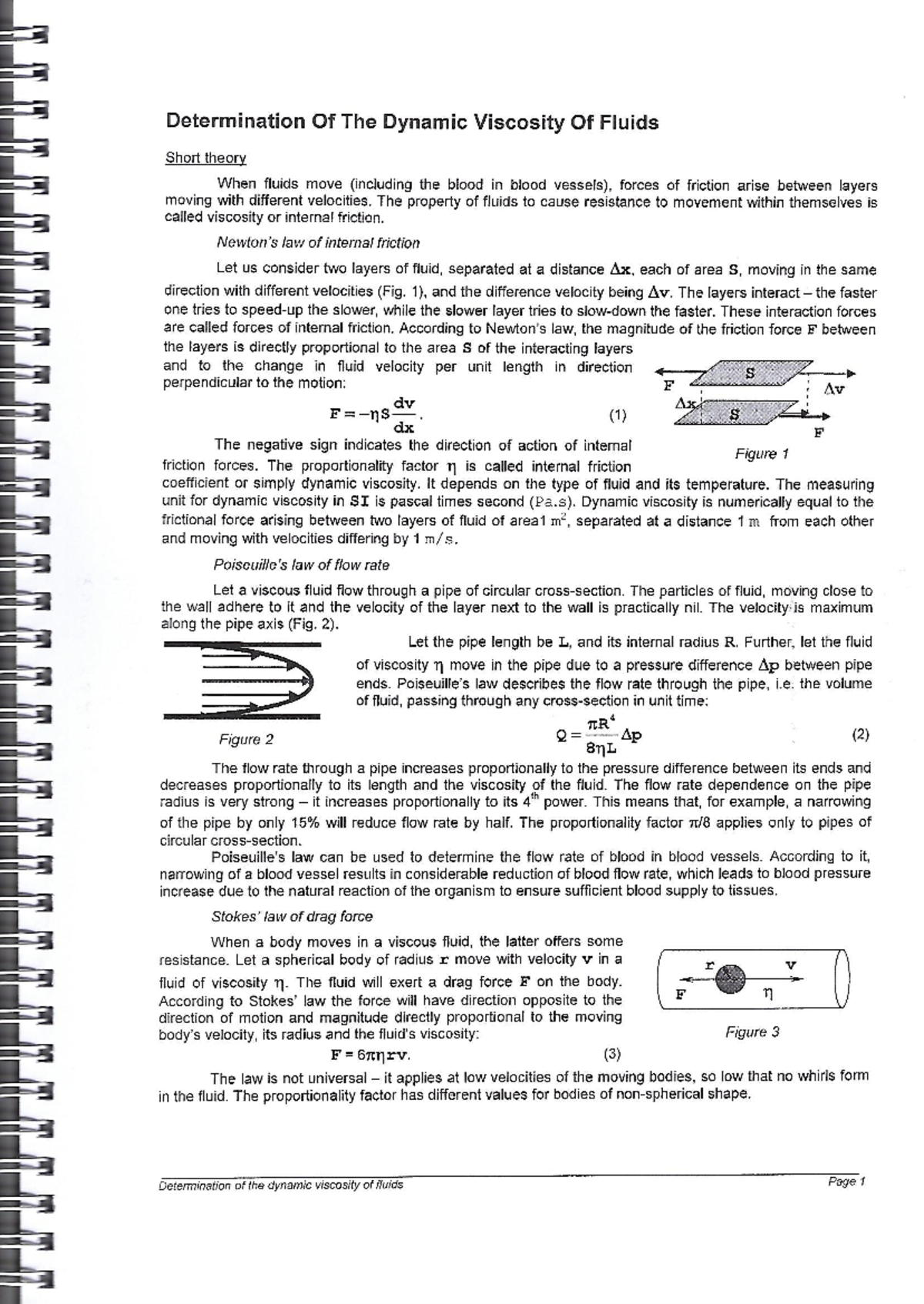 Dynamic Viscosity of Fluids: Practical Notes for 312 Course - Studocu