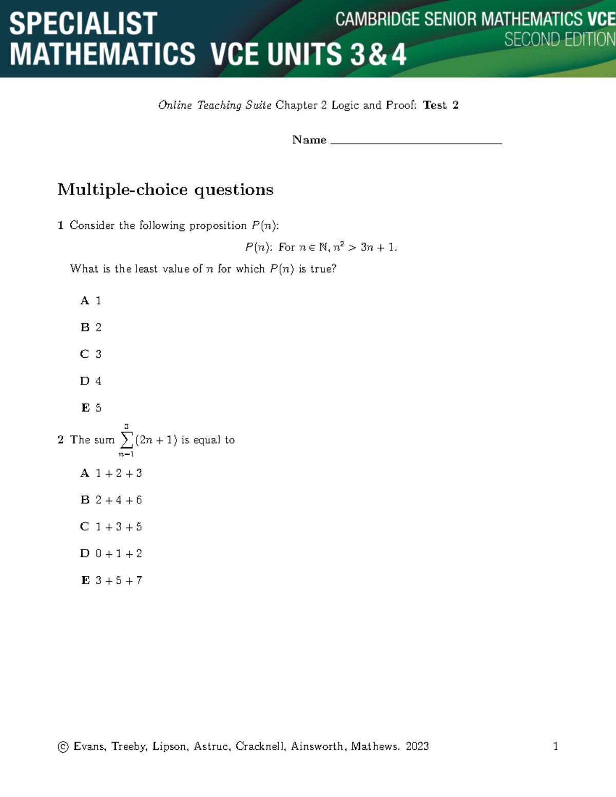 Chapter 2 Practice Test: Logic and Proof (Test 2) - Studocu