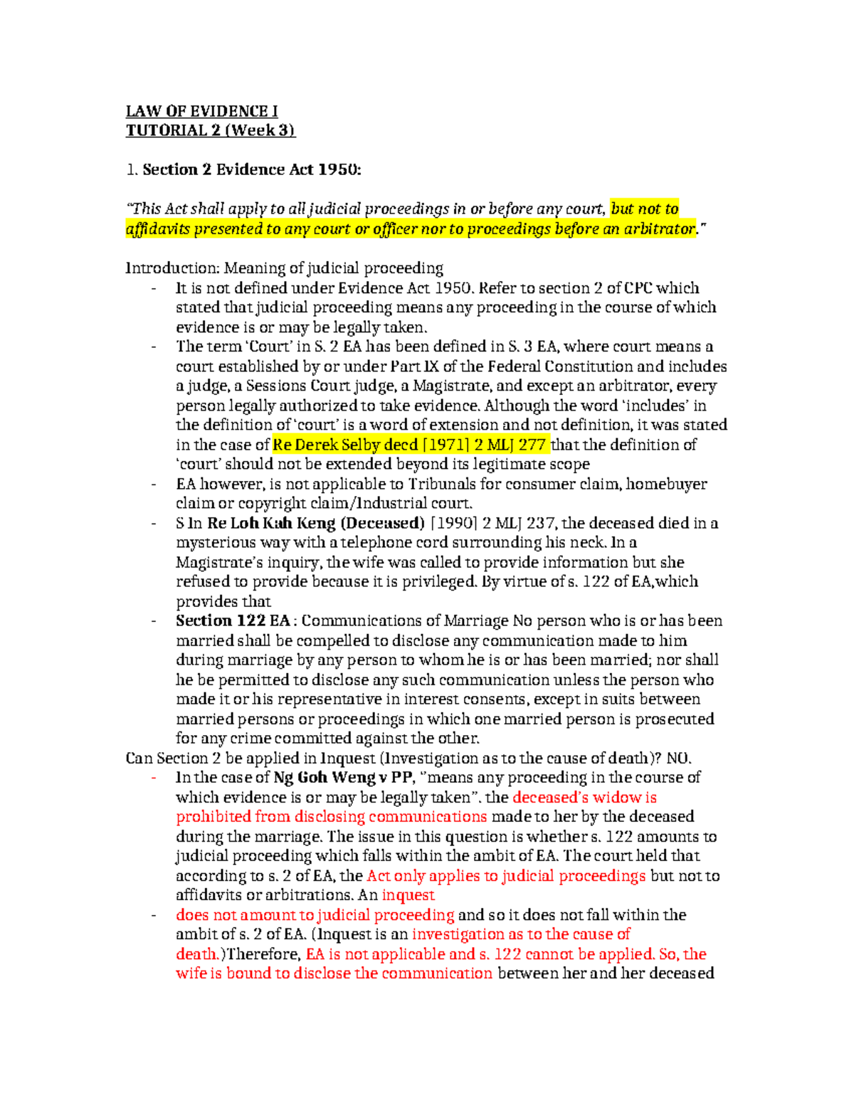 LAW OF EVIDENCE I TUTORIAL 2 (WEEK 3): ANALYSIS OF SECTION 2 EA 1950 ...