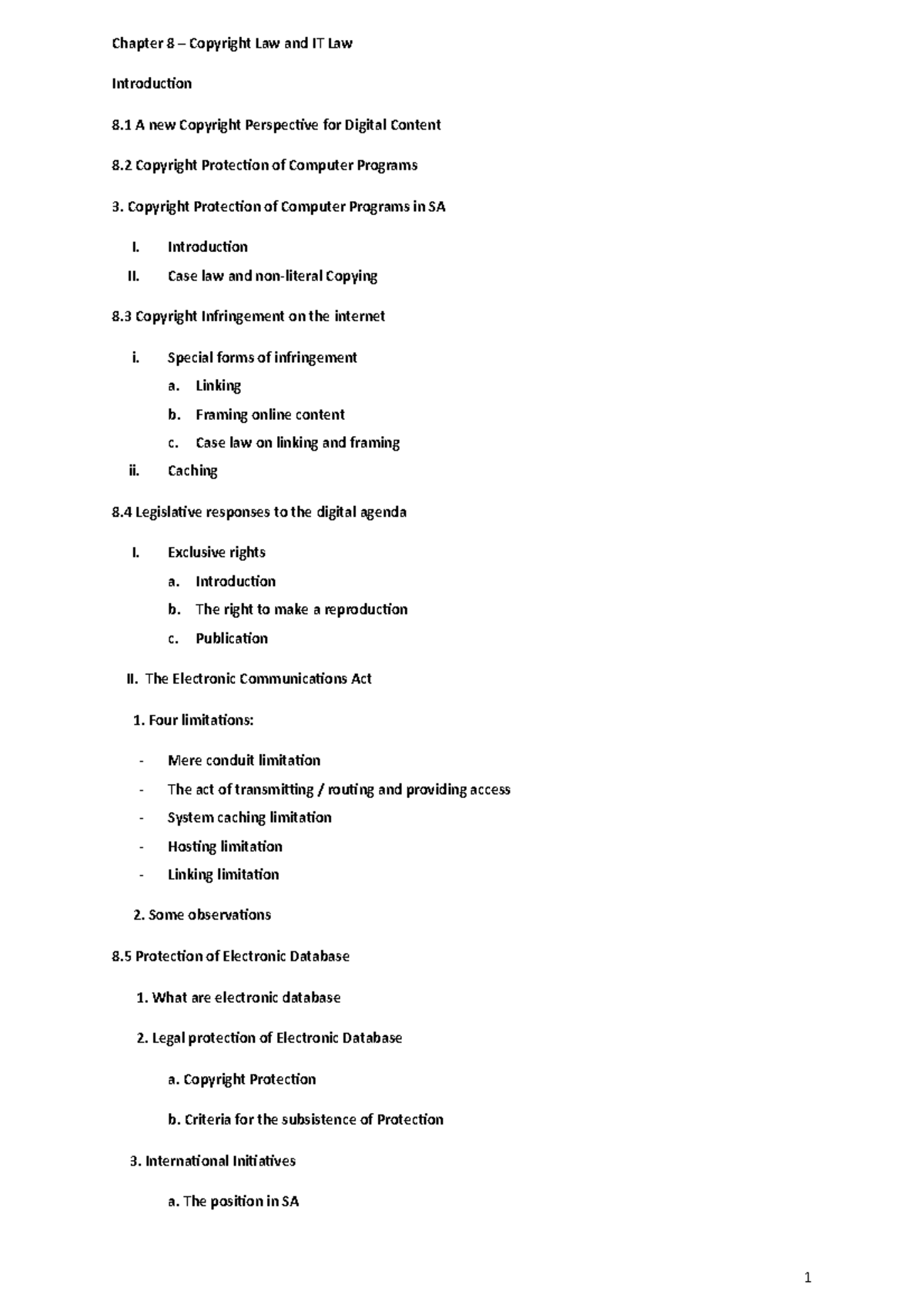 Chapter 8 - Copyright & IT Law: Key Notes and Insights - Studocu