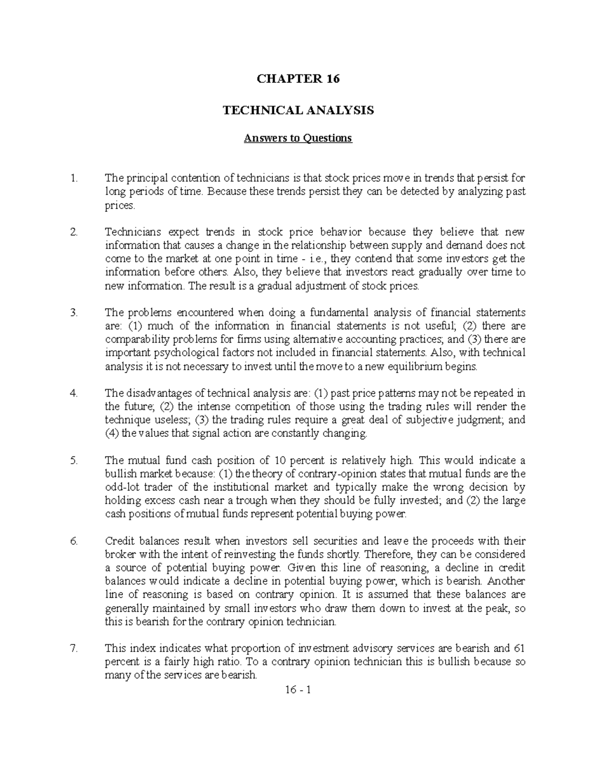Sm16 - Chapter solutions - CHAPTER 16 TECHNICAL ANALYSIS Answers to ...