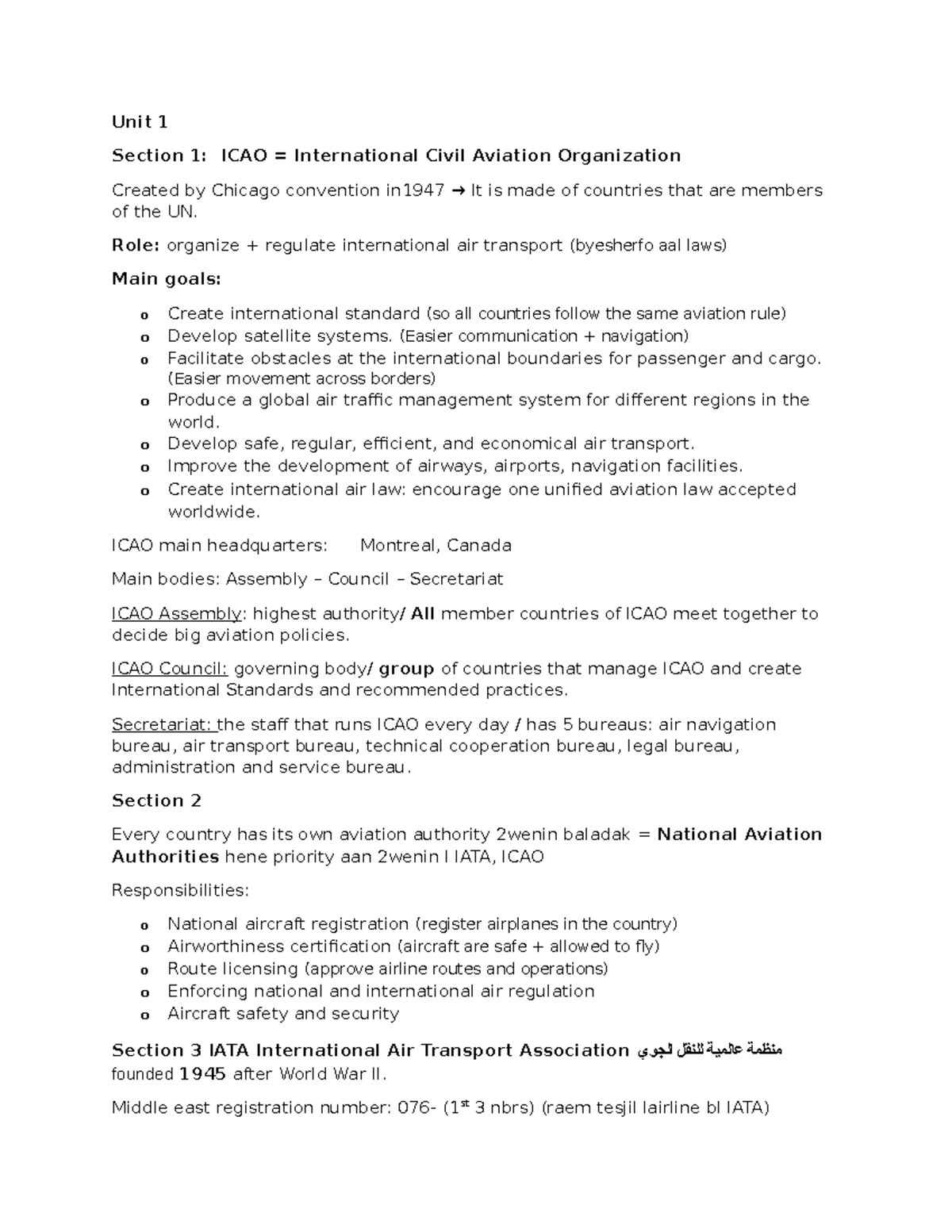 Unit 1: Overview of ICAO & IATA in International Aviation - Studocu