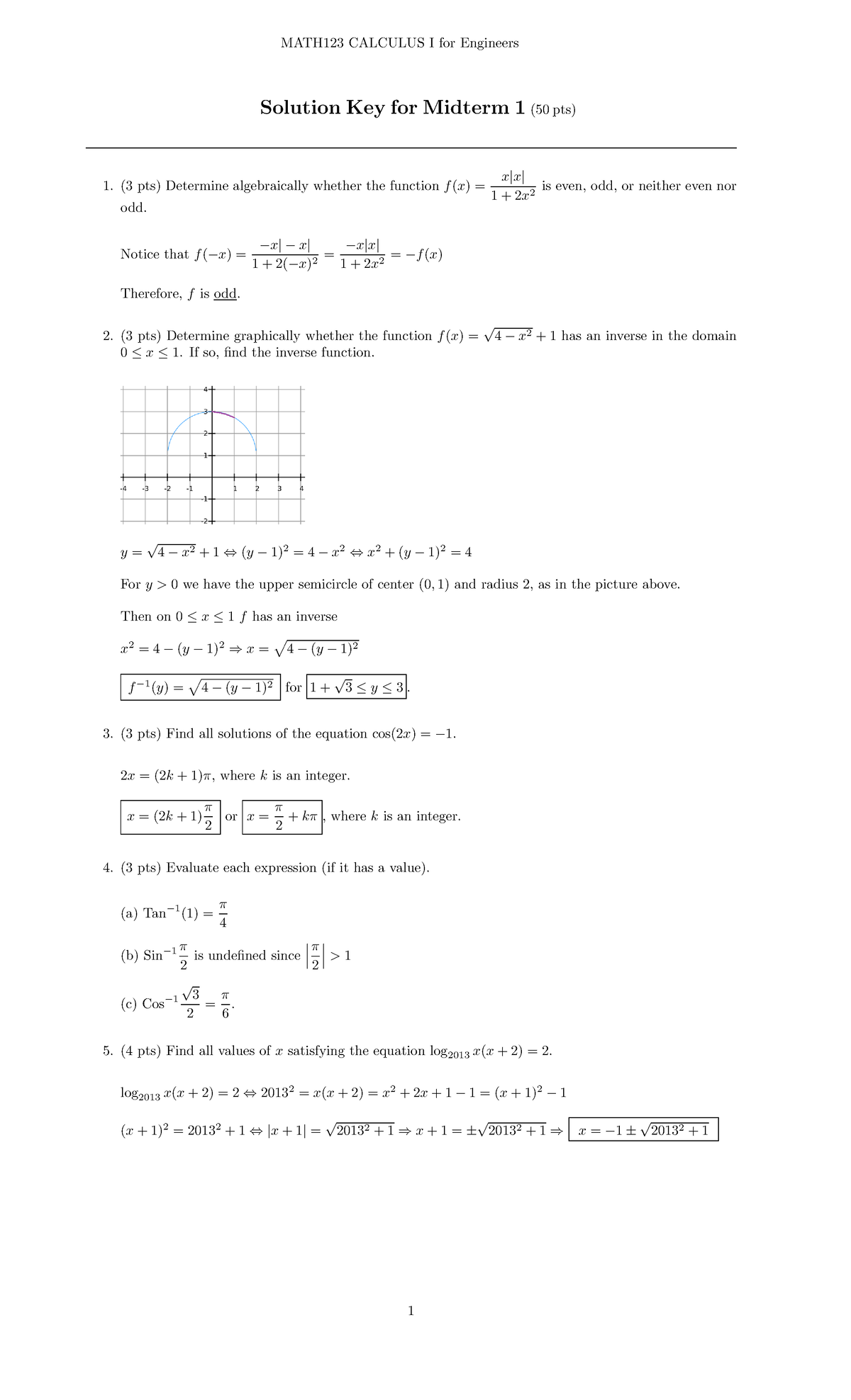 Exam October 2013, questions and answers - Midterm exam 1 - MATH123 ...