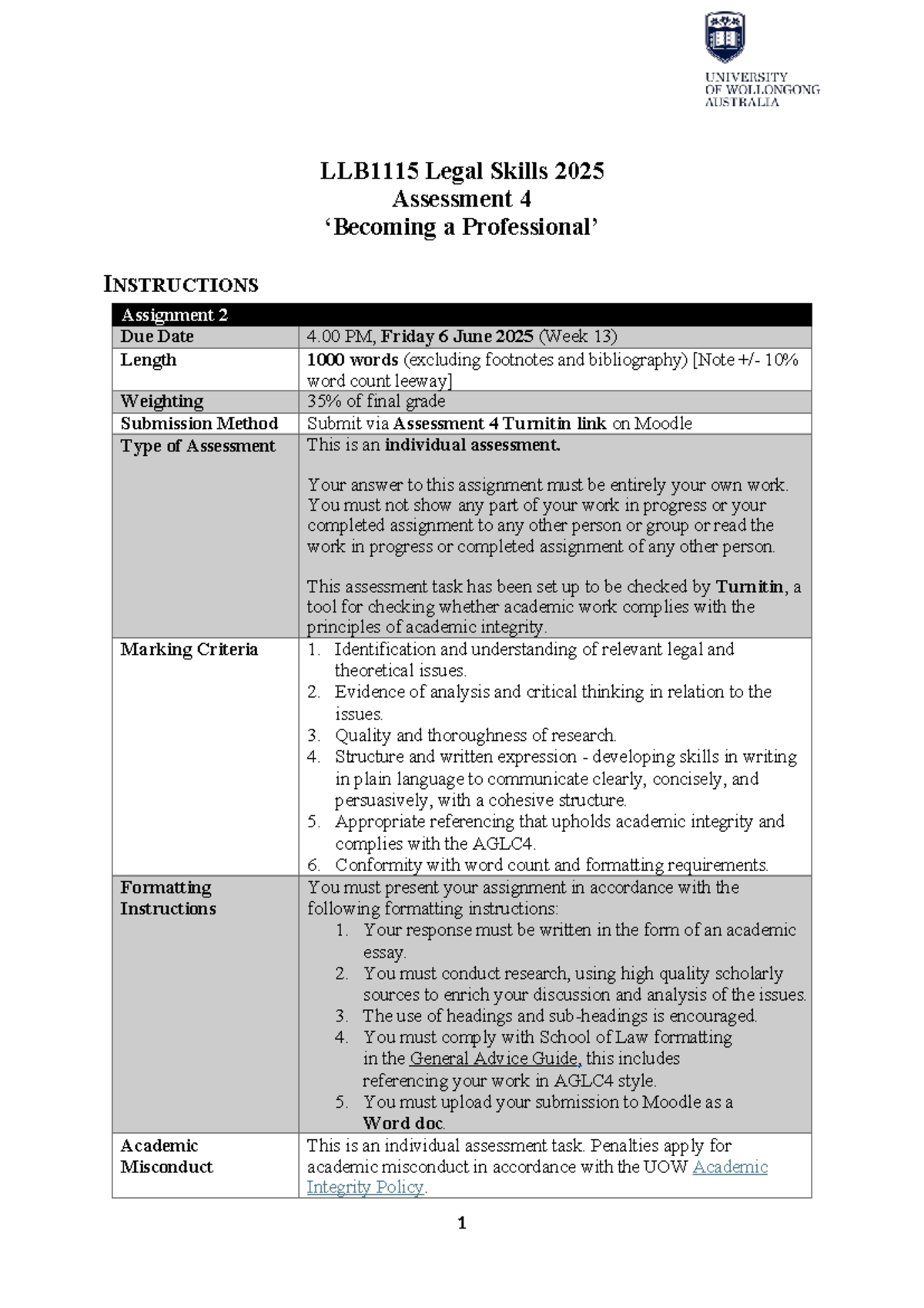 Legal Skills 2025 - Assignment 4 Instructions and Guidelines - Studocu