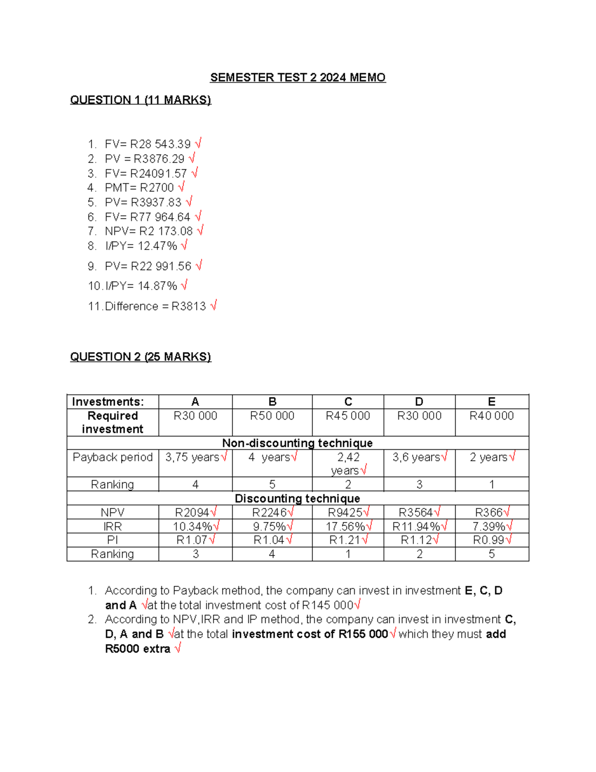 2024 FNM - Semester Test 2 Memo Analysis and Solutions - Studocu