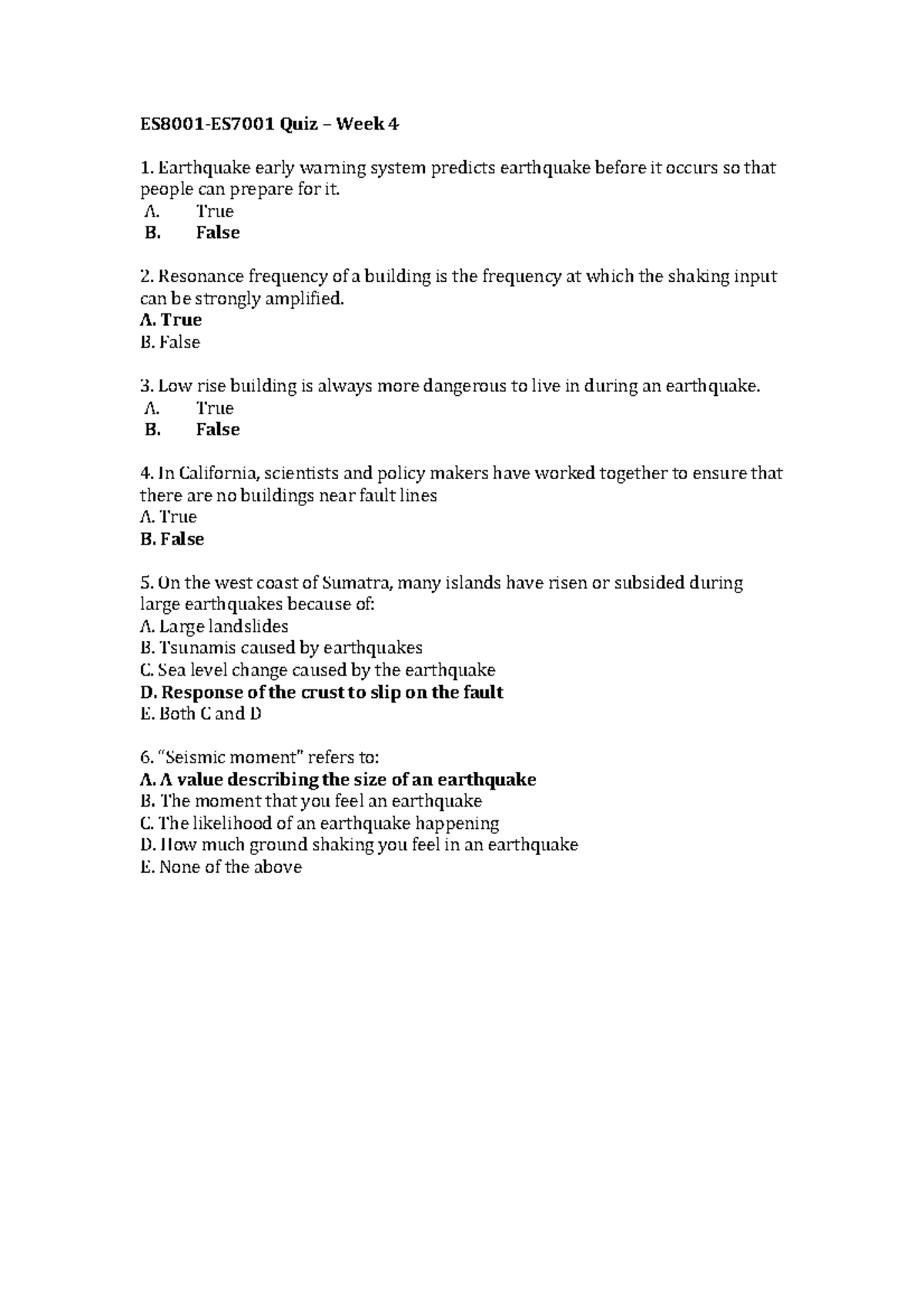 ES8001 Week4 Quiz Answers - **ES8001-ES7001 Quiz – Week 4 ** Earthquake ...