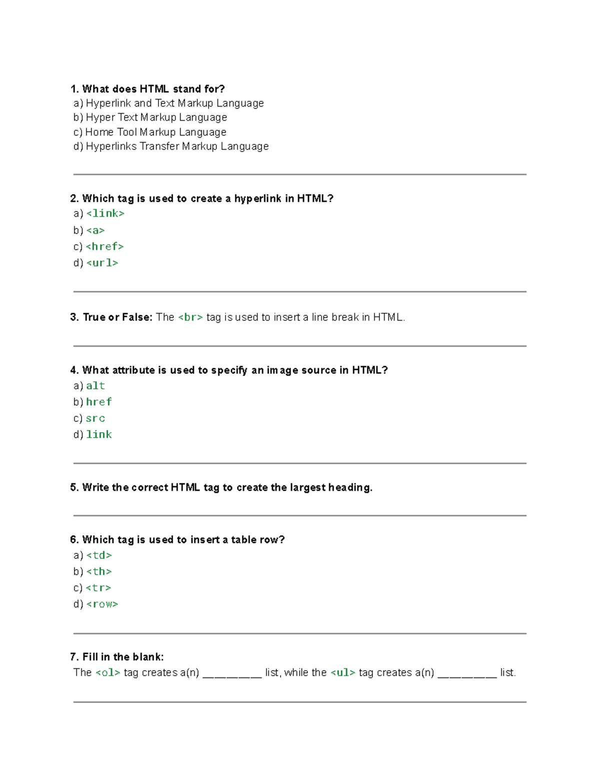 HTML QUIZ - Revision for Web Dev 101 - Studocu
