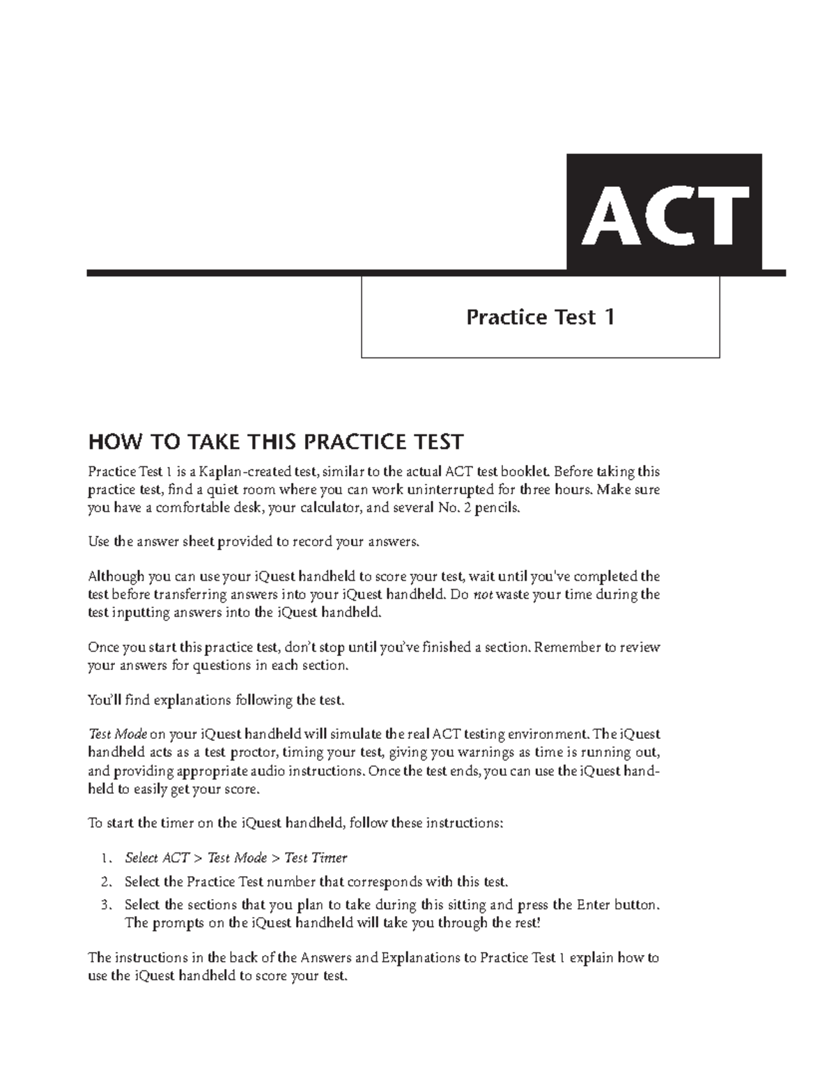ACT Practice Test 1: English, Math, Science, and Reading Guide - Studocu
