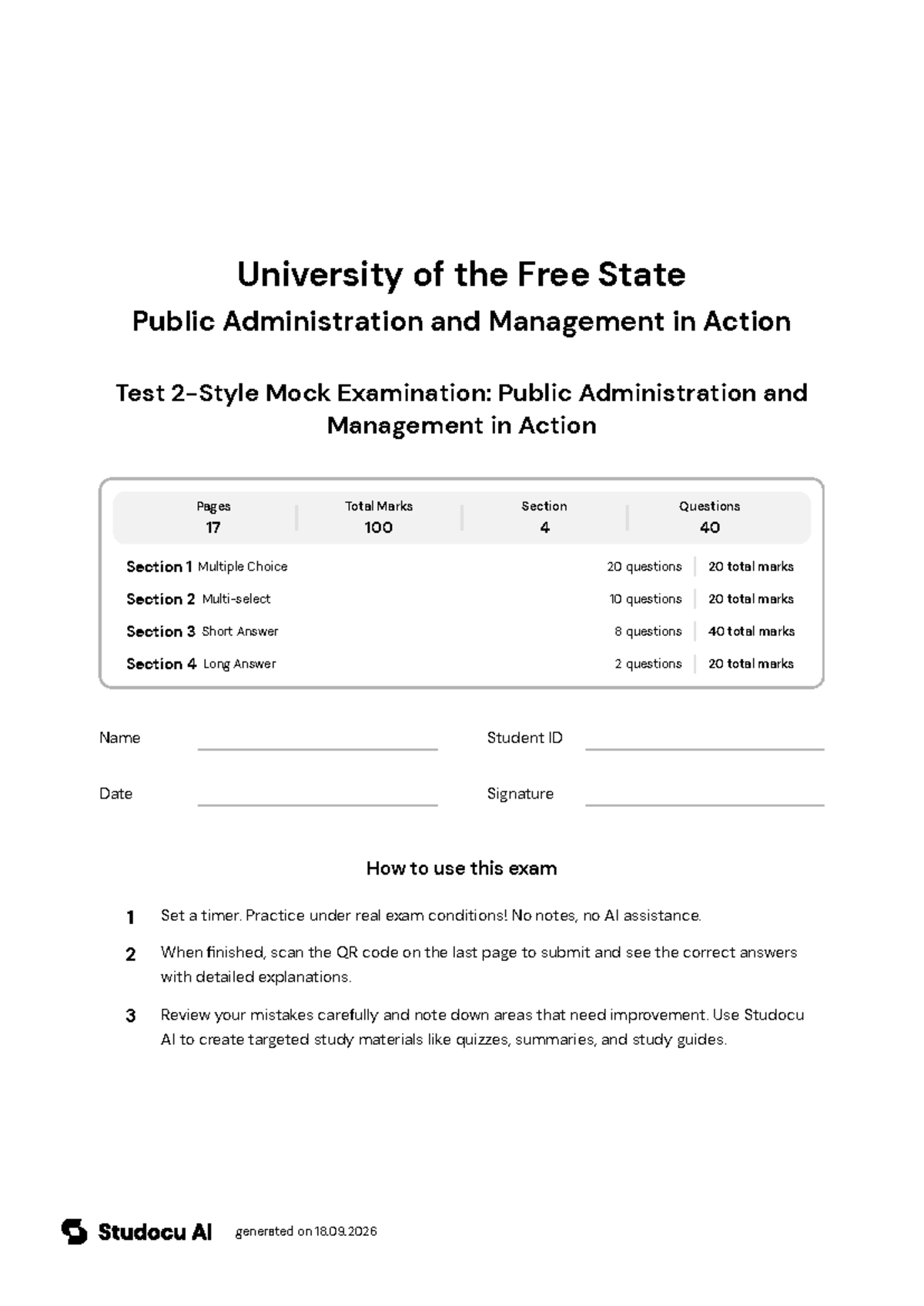 Mock Exam: Public Administration & Management - Studocu