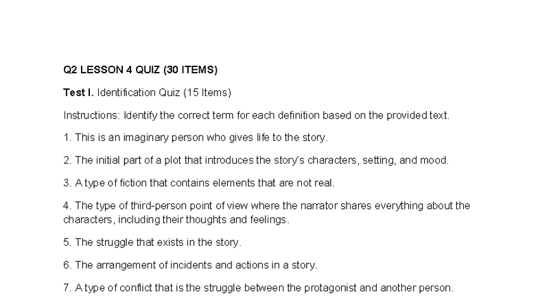 Q2 LESSON 4 QUIZ - Identification & True/False (30 ITEMS) - Studocu