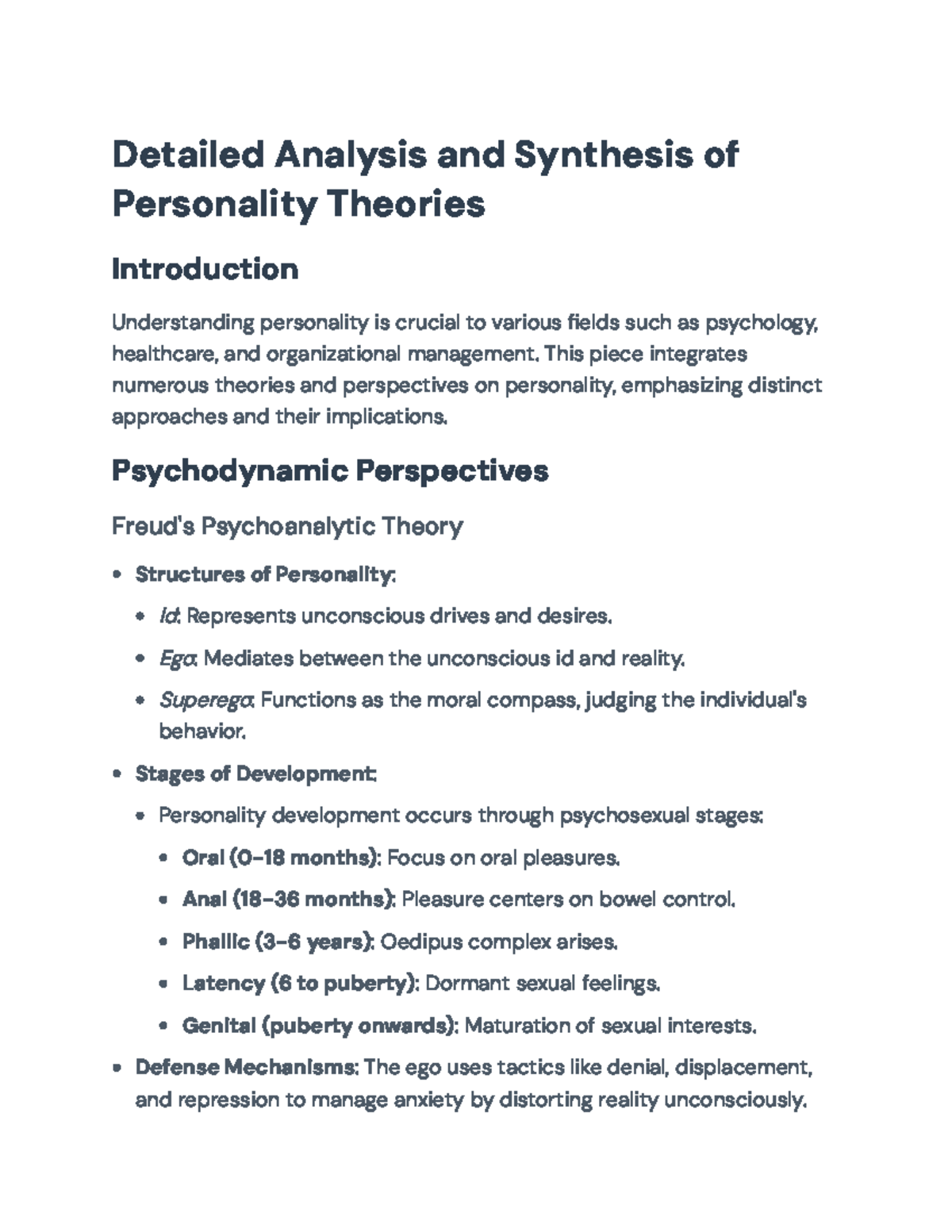 Comprehensive Overview of Personality Theories in Psychology - Detailed ...