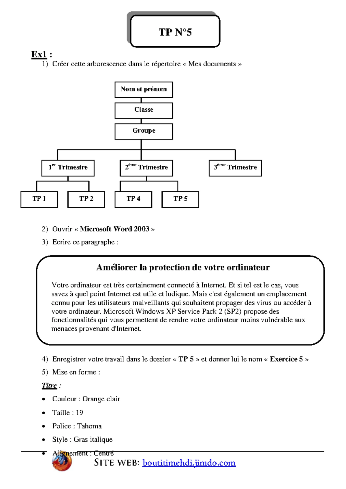 TP Informatique N° 1 - Exercices Pratiques de Word 2003 - Studocu