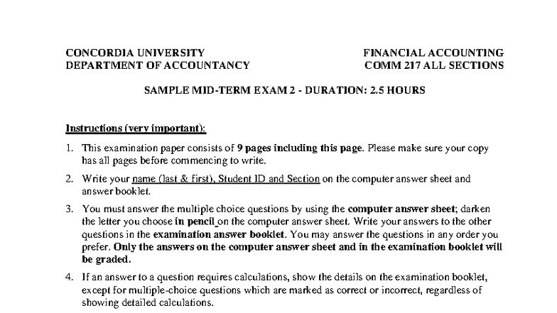 Comm 217 Financial Accounting Sample Exam 2 Practice - Studocu