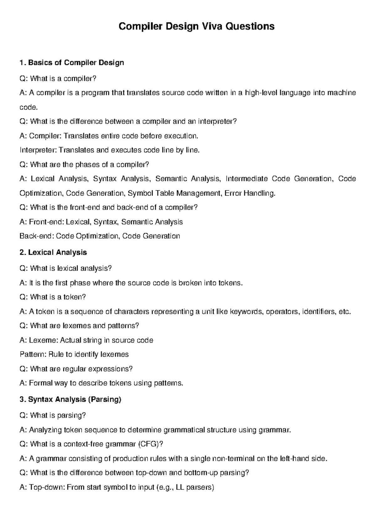Compiler Design Viva Questions: Key Concepts and Phases - Studocu