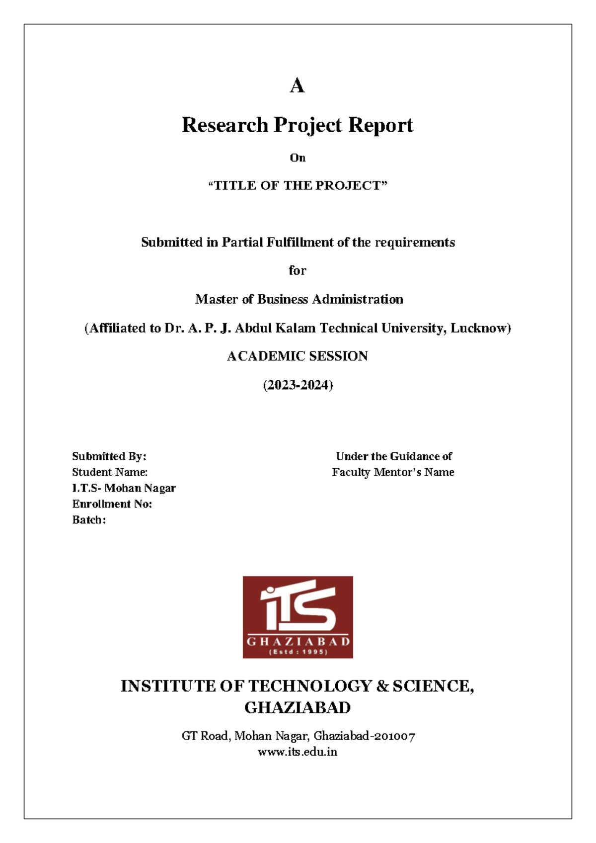 731106121 Research Project Format KMBN 408 MBA IV Sem 2023-24 - Studocu