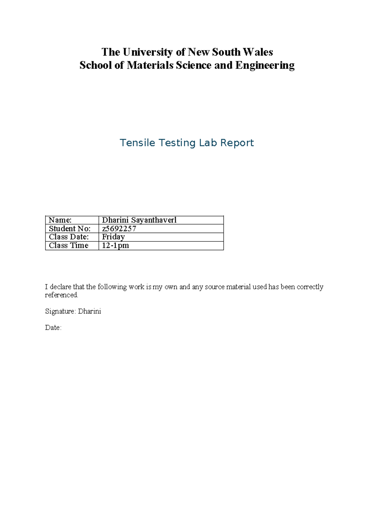 Materials Report - Tensile Testing Lab (ENGG 1234) - Studocu