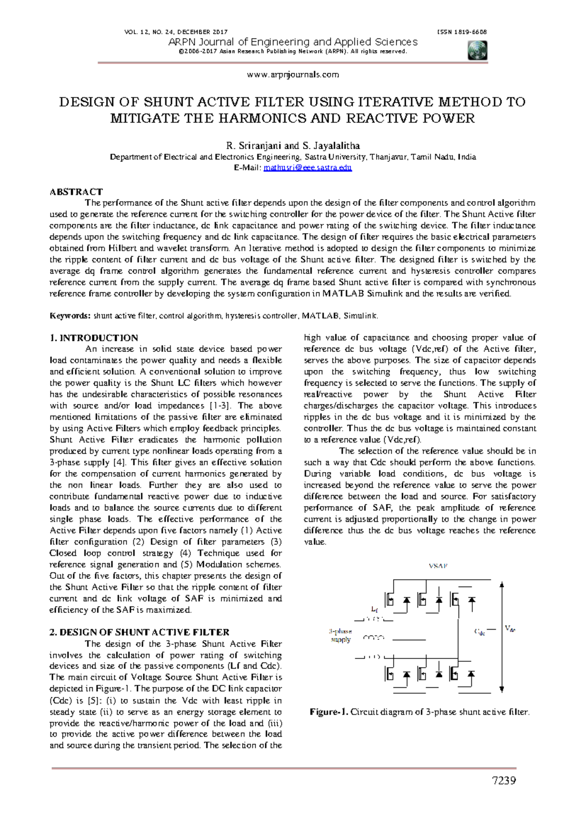 Design of Shunt Active Filter Using Iterative Method (EE 7239 ...