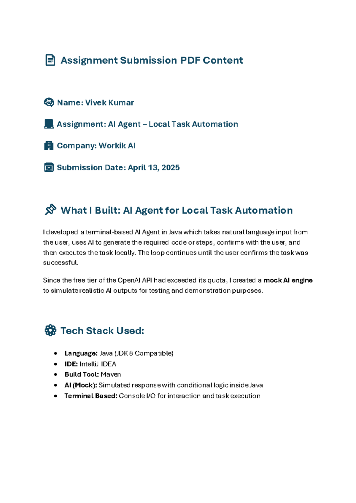 AI Agent Local Task Automation Assignment - Workik AI - Studocu